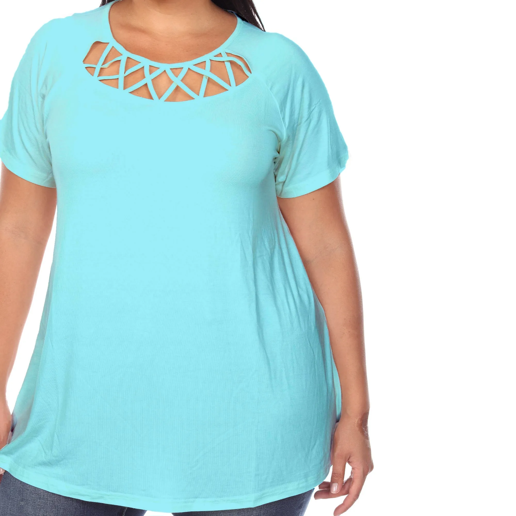 Crisscross Cutout Short Sleeve Top - Plus