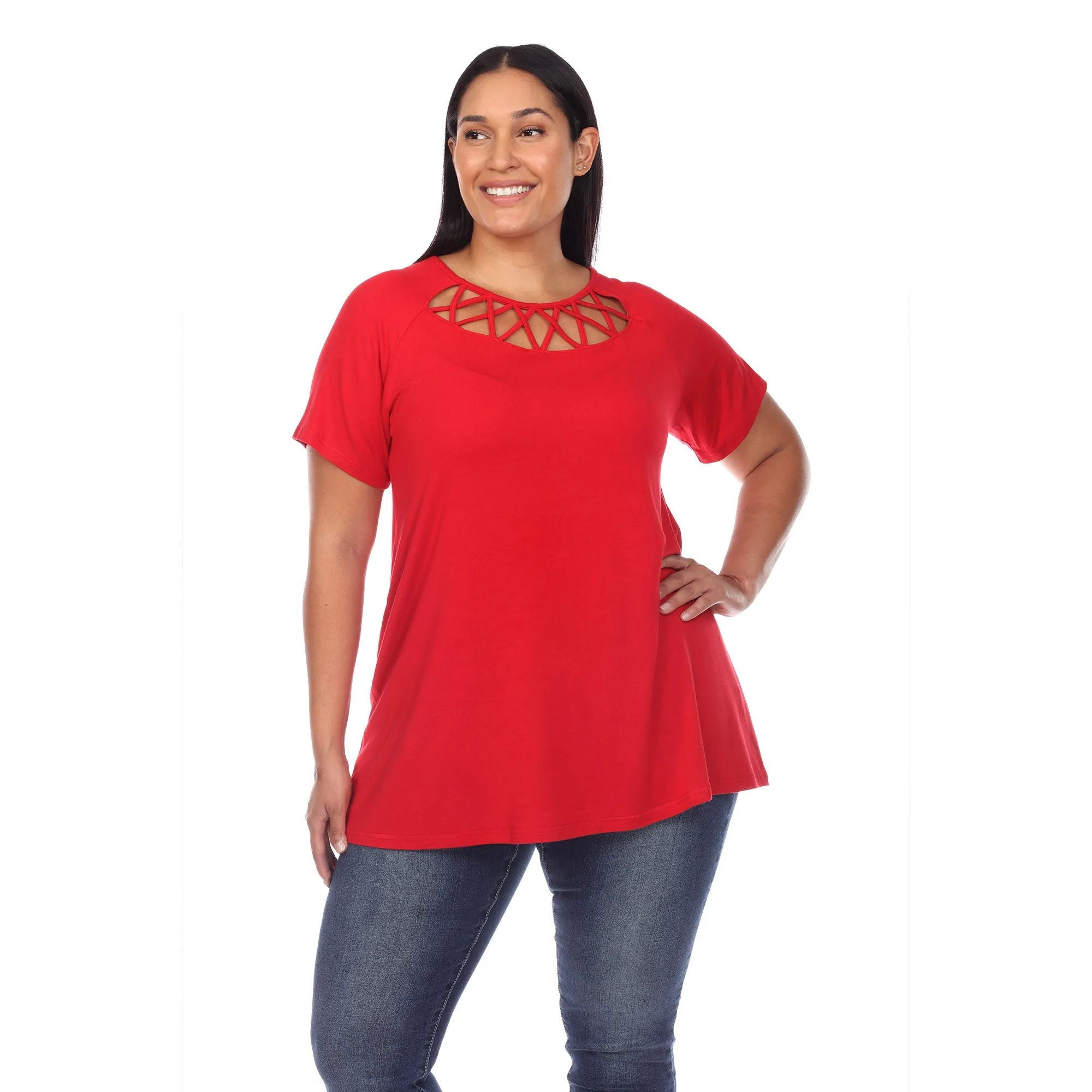 Crisscross Cutout Short Sleeve Top - Plus