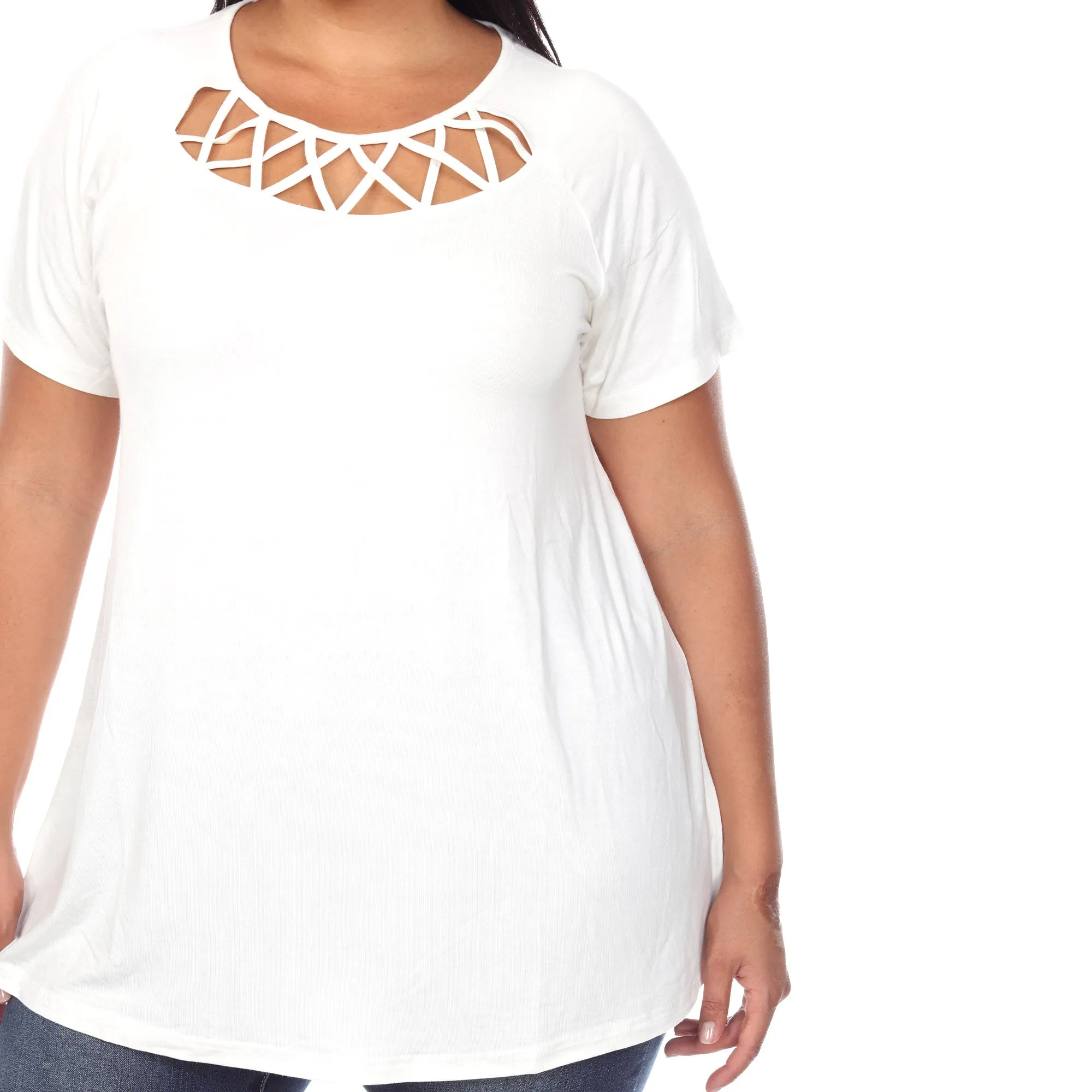 Crisscross Cutout Short Sleeve Top - Plus