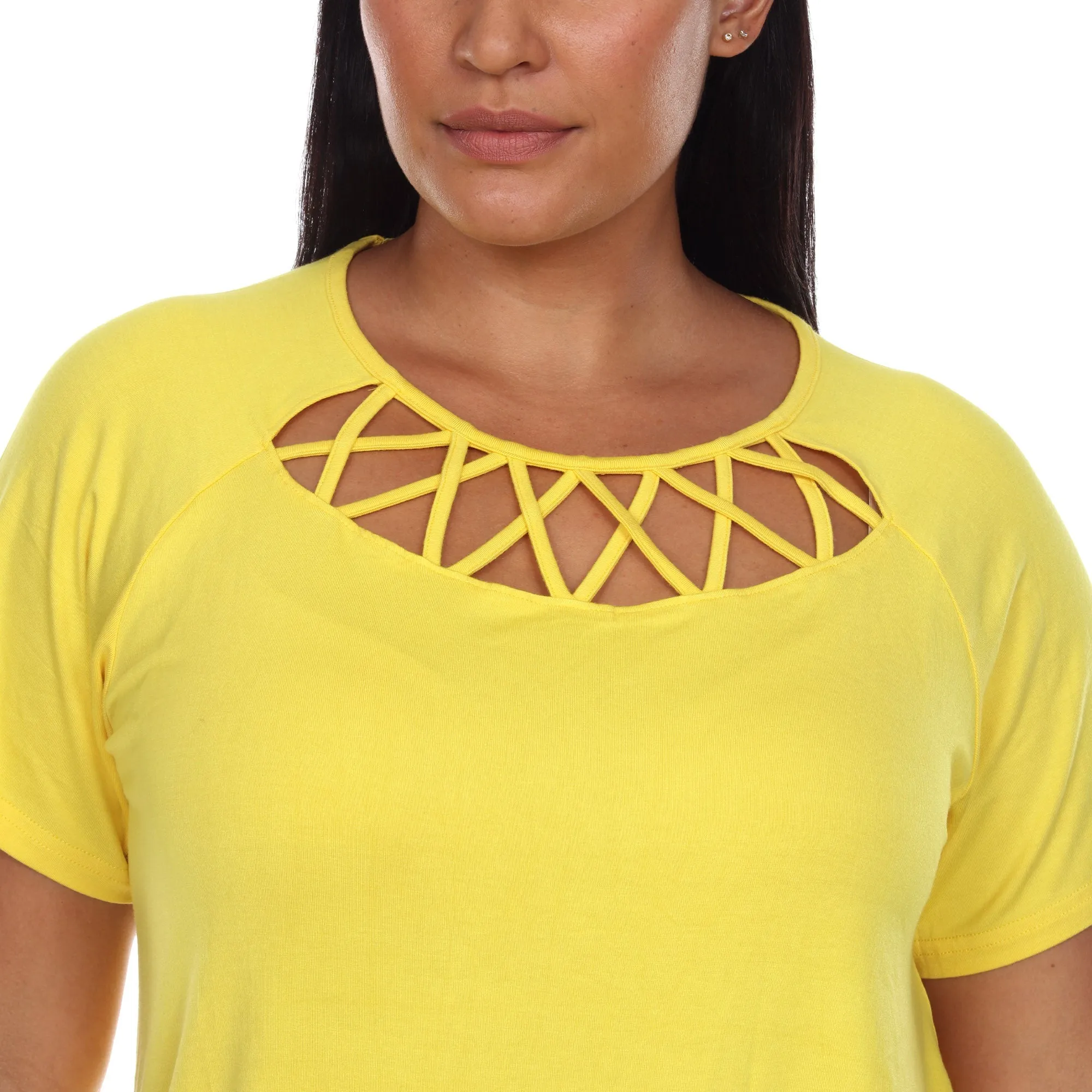 Crisscross Cutout Short Sleeve Top - Plus