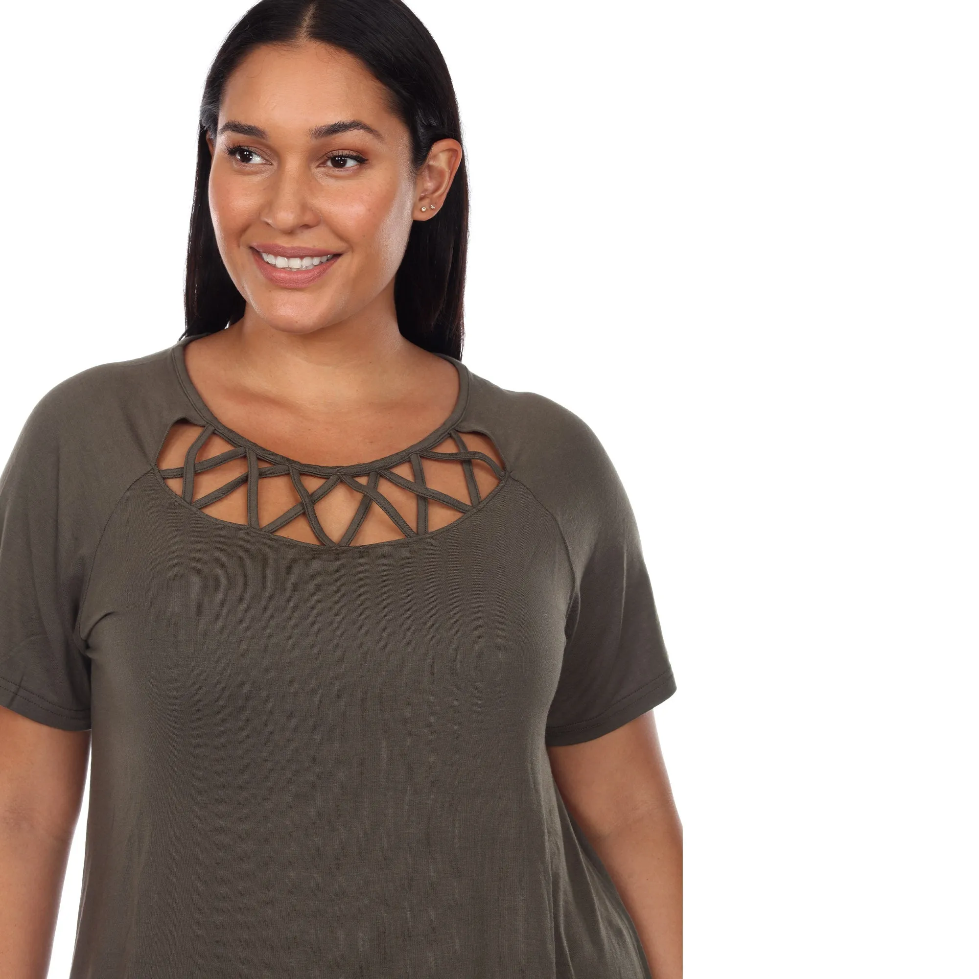 Crisscross Cutout Short Sleeve Top - Plus