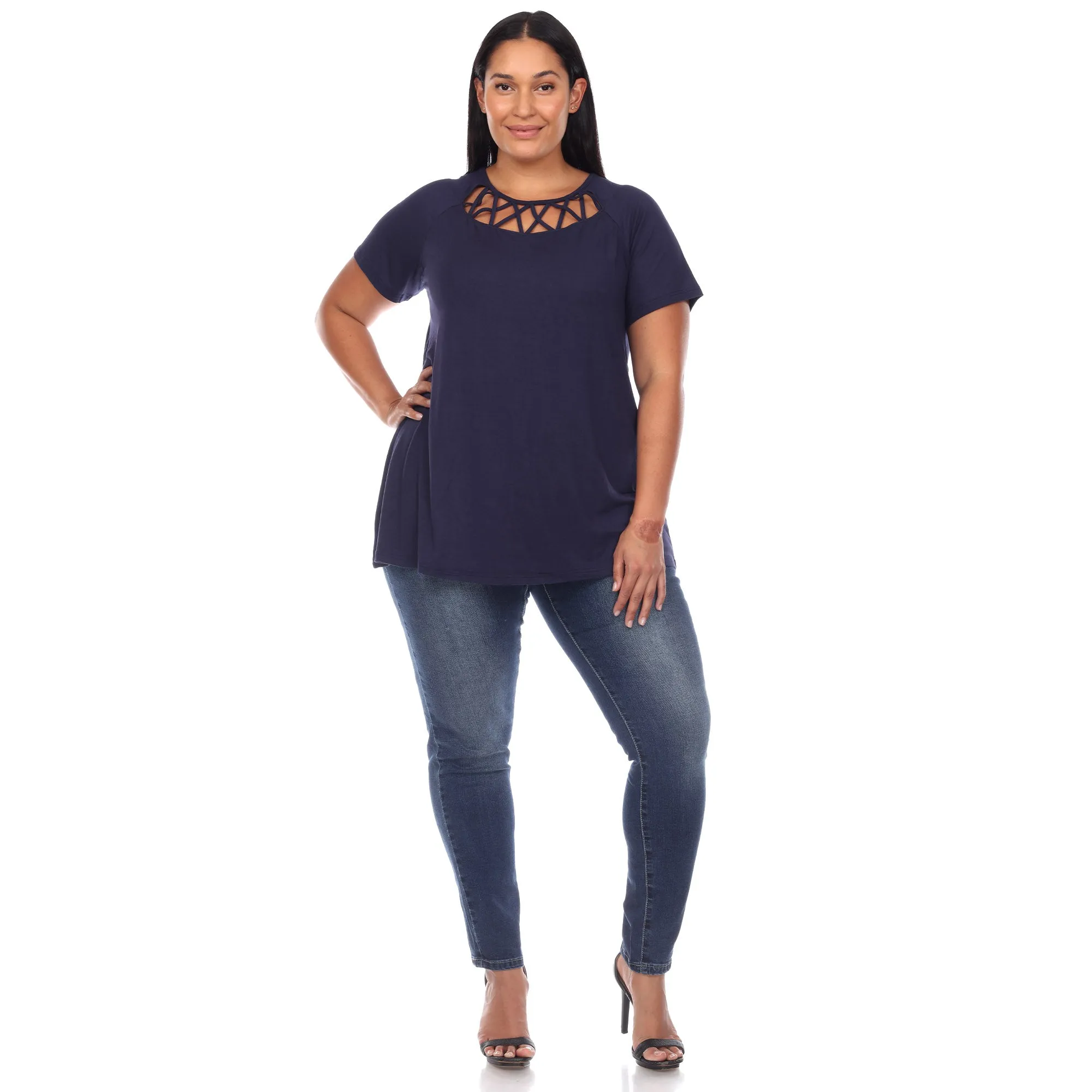 Crisscross Cutout Short Sleeve Top - Plus