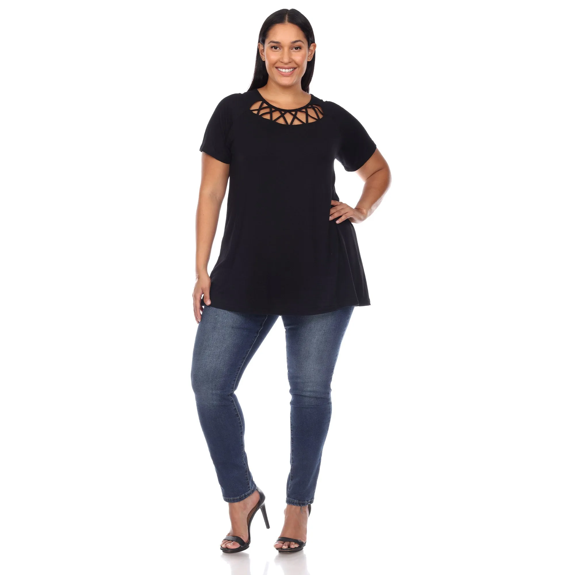 Crisscross Cutout Short Sleeve Top - Plus