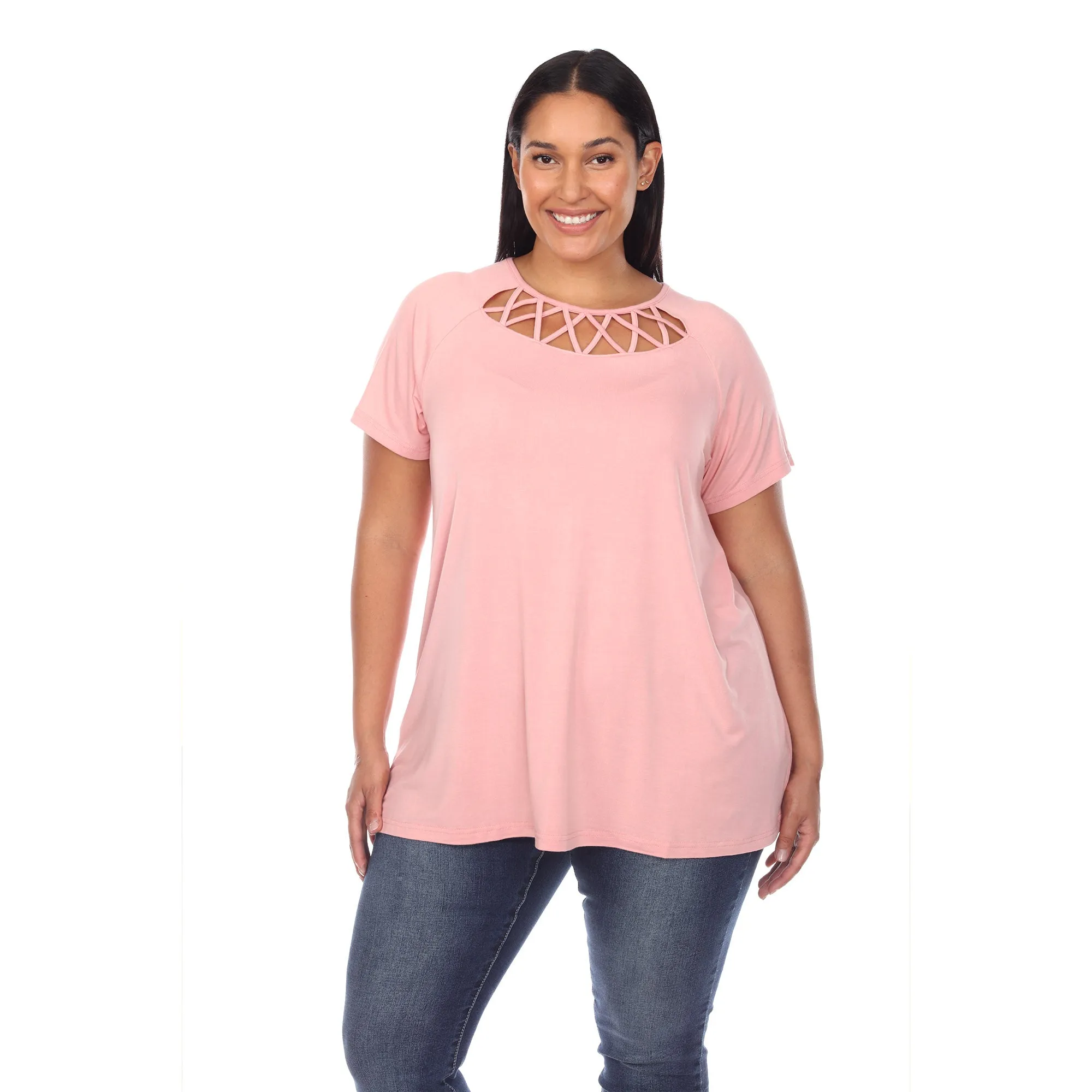 Crisscross Cutout Short Sleeve Top - Plus