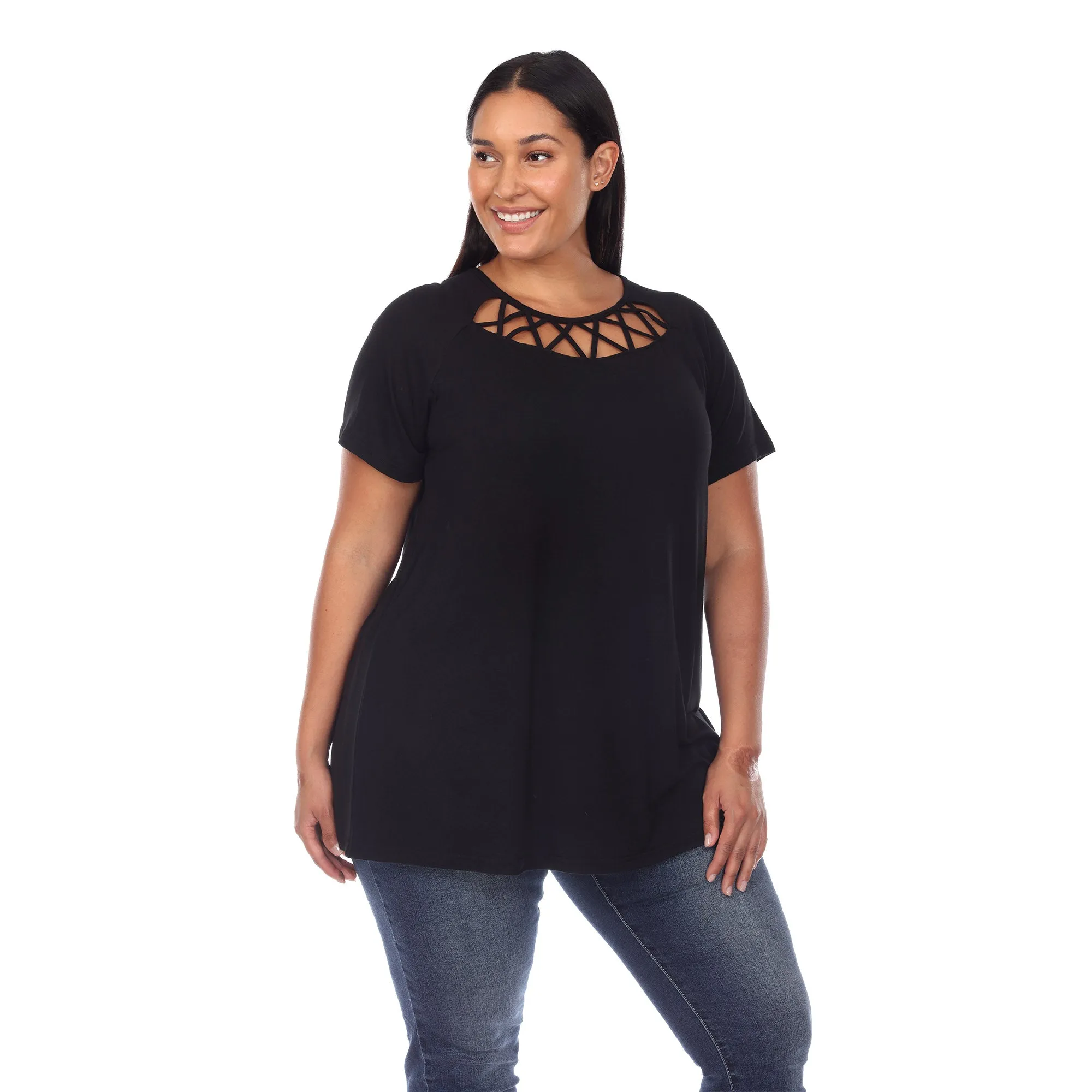 Crisscross Cutout Short Sleeve Top - Plus