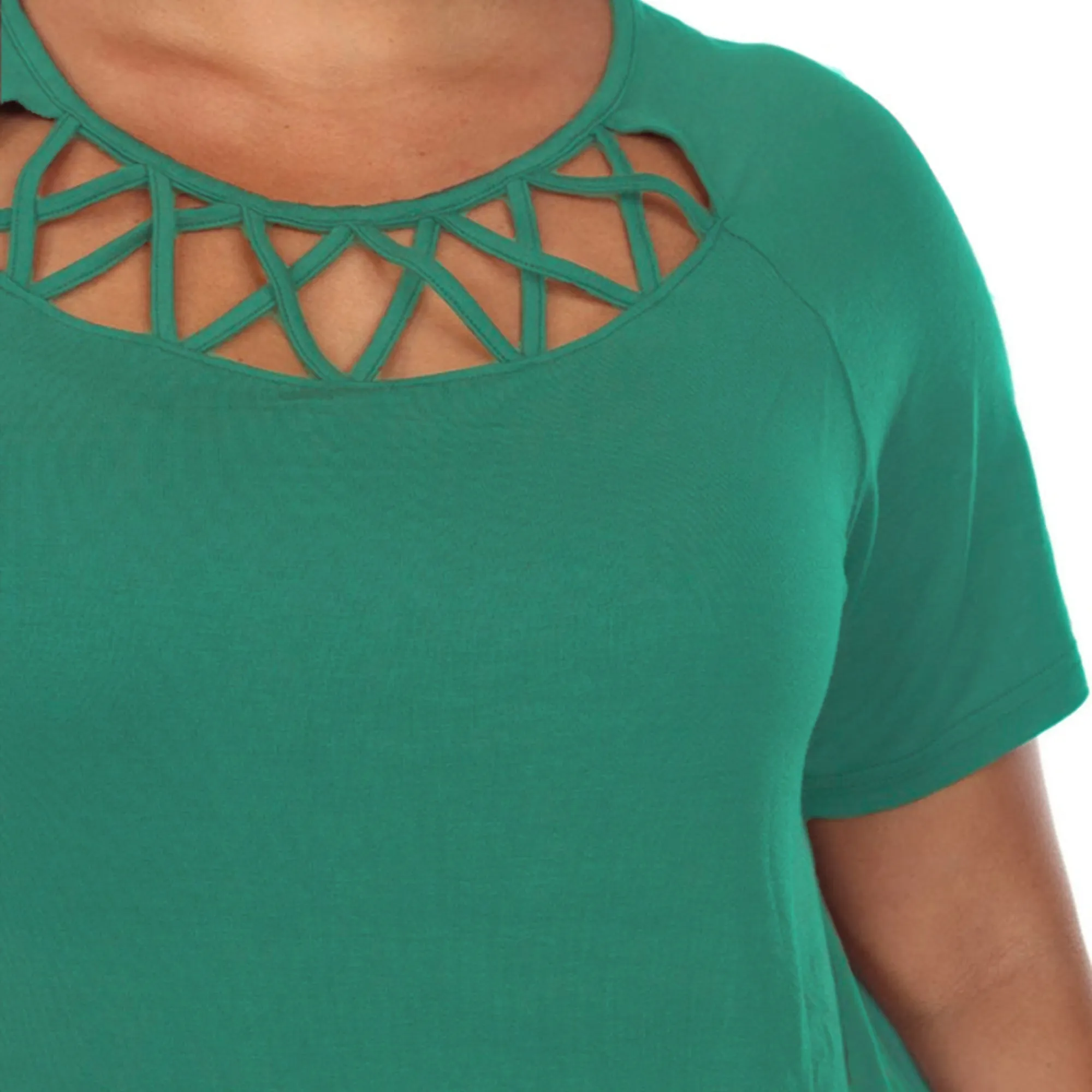 Crisscross Cutout Short Sleeve Top - Plus