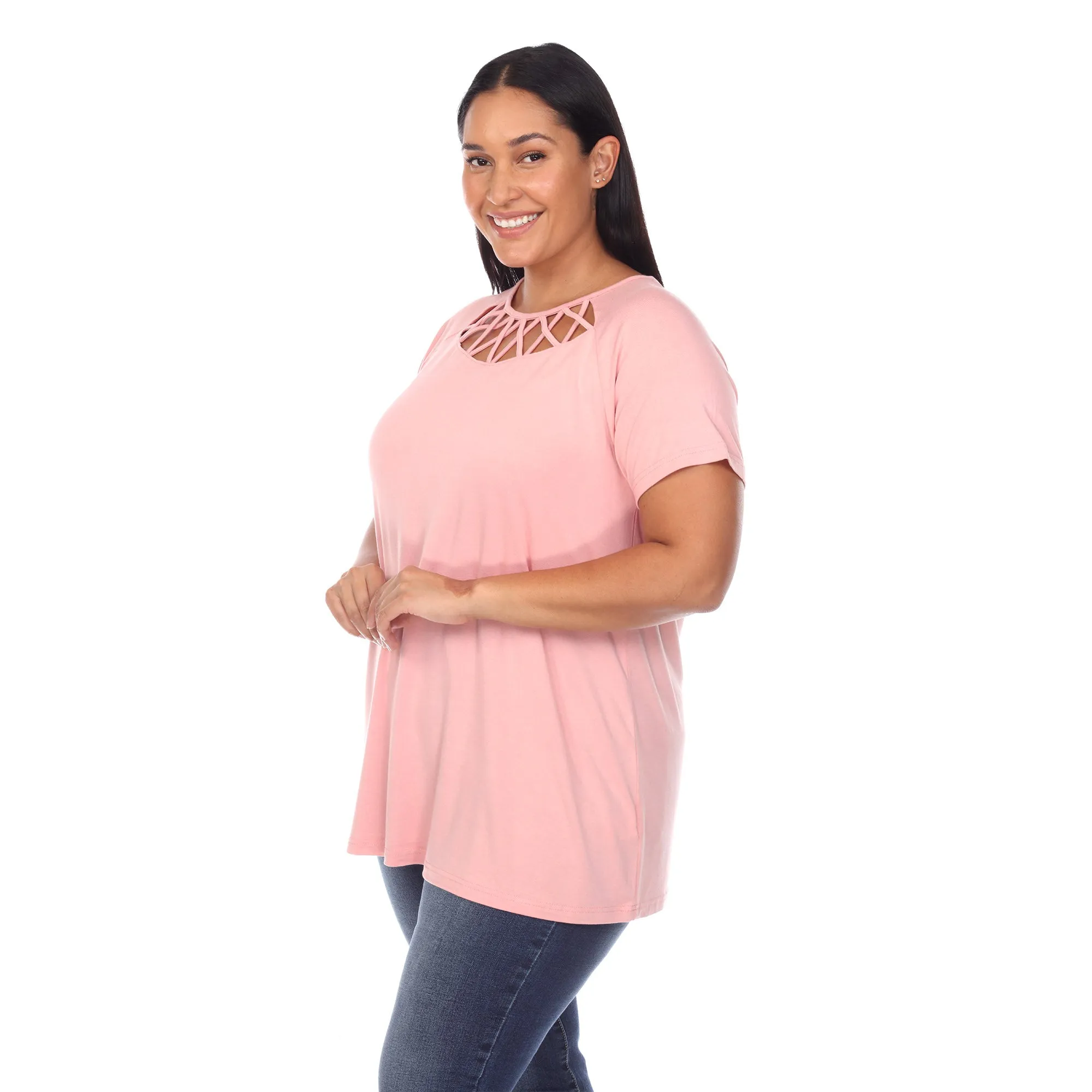 Crisscross Cutout Short Sleeve Top - Plus