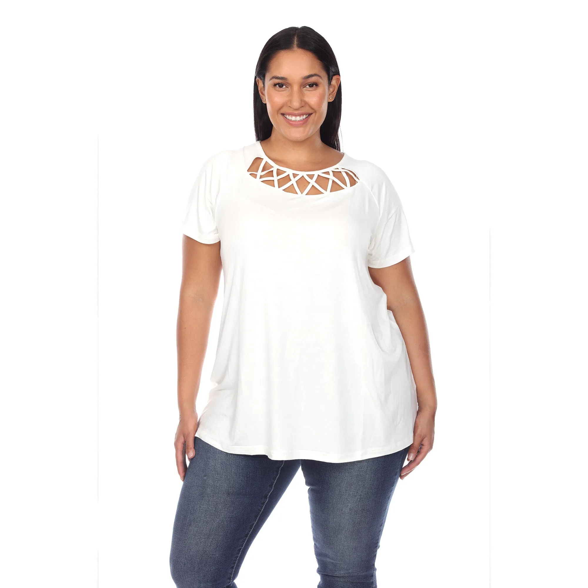 Crisscross Cutout Short Sleeve Top - Plus