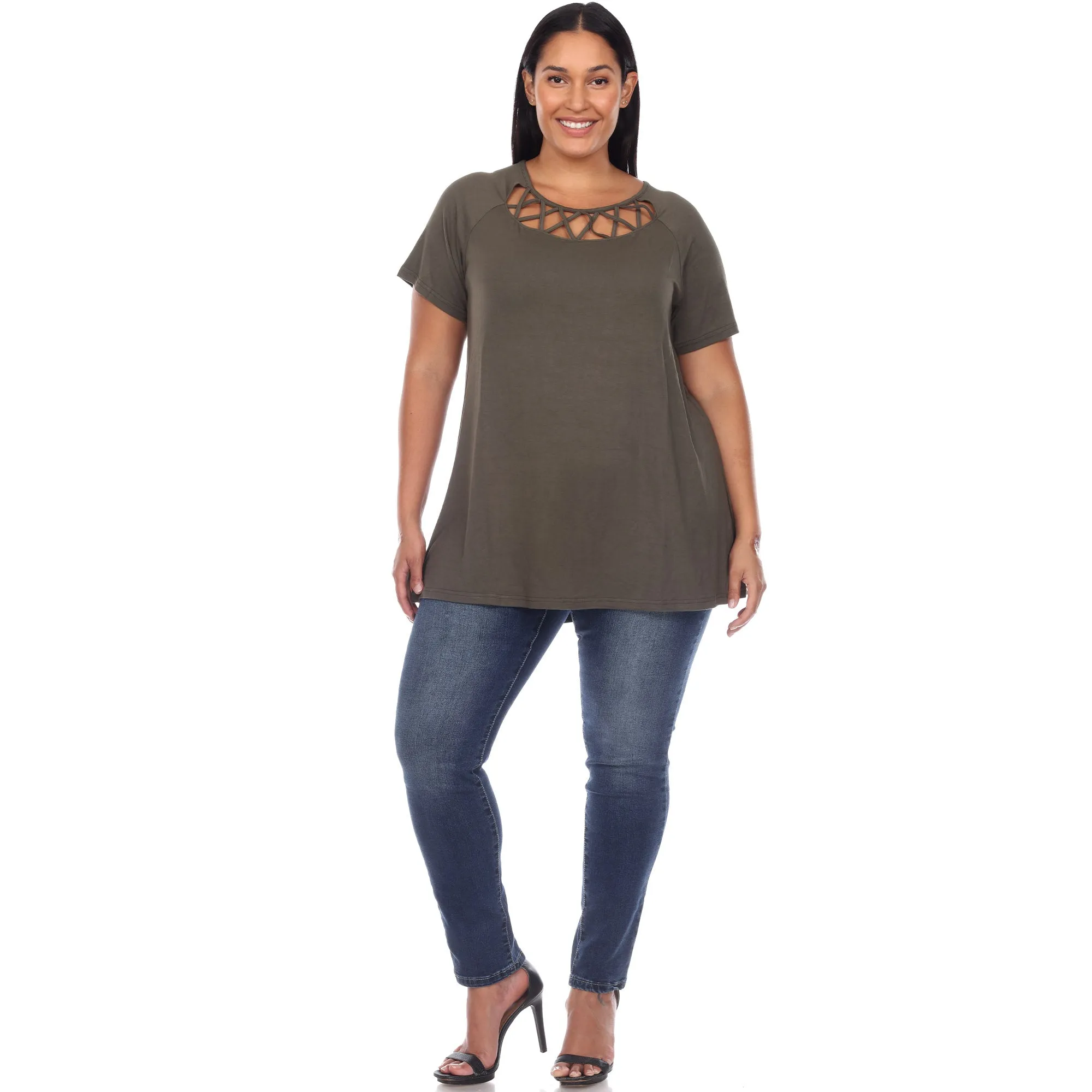 Crisscross Cutout Short Sleeve Top - Plus