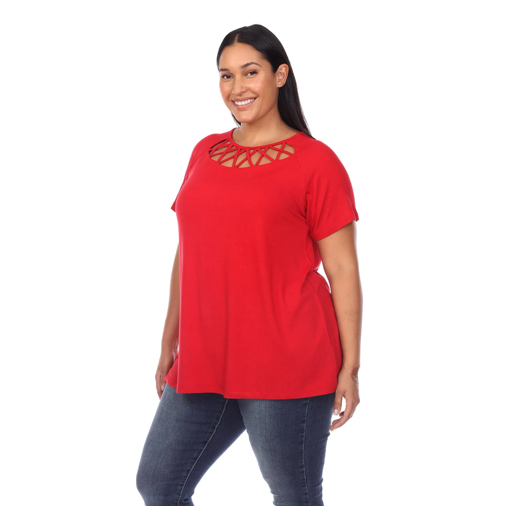 Crisscross Cutout Short Sleeve Top - Plus