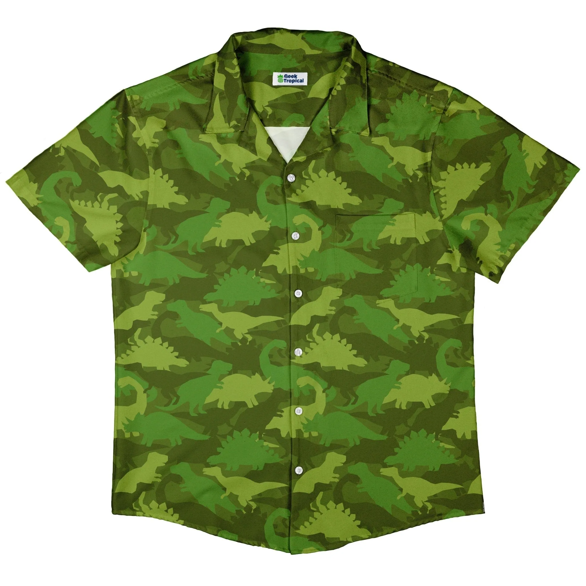 Dinosaur Khaki Army Dinosaur Green Button Up Shirt