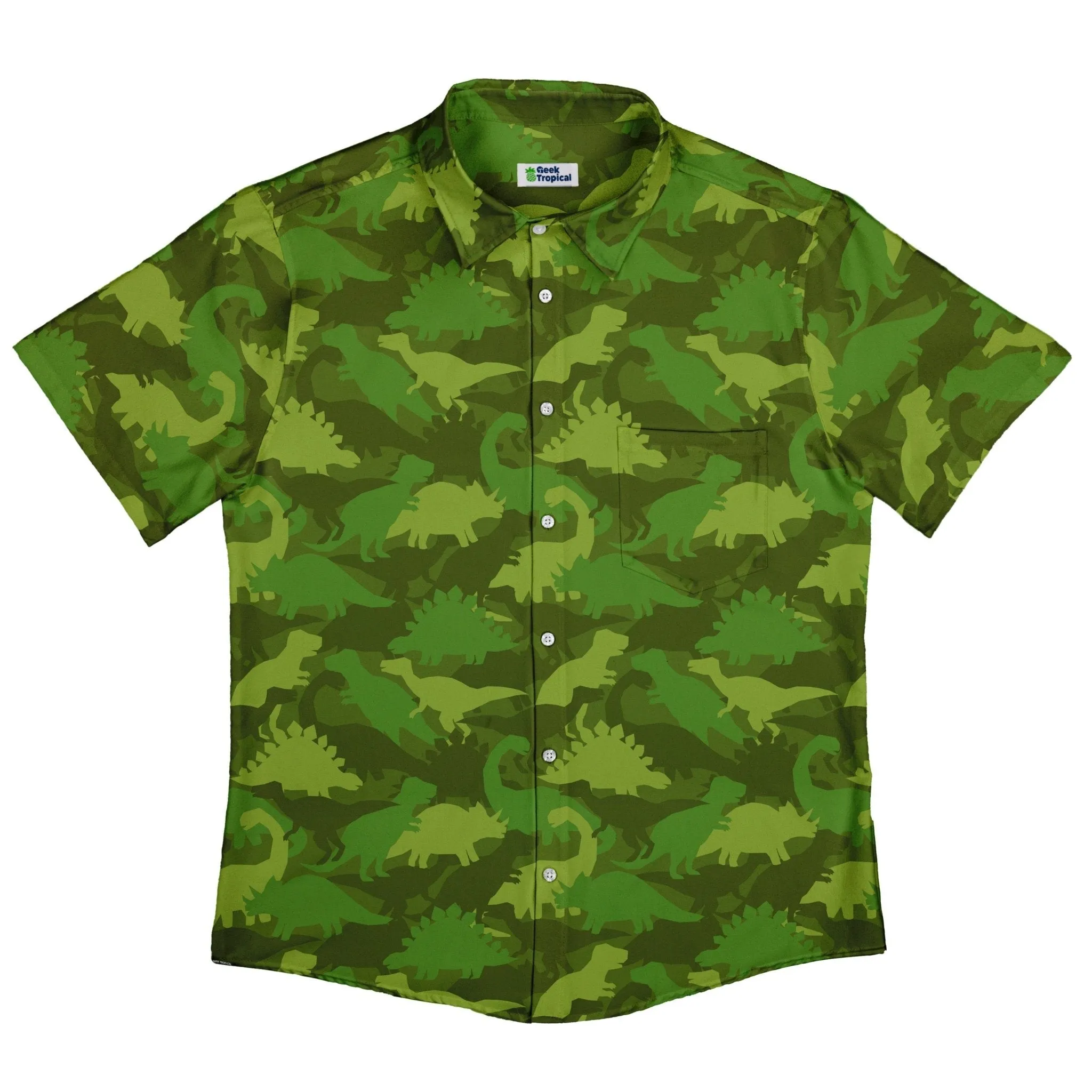 Dinosaur Khaki Army Dinosaur Green Button Up Shirt