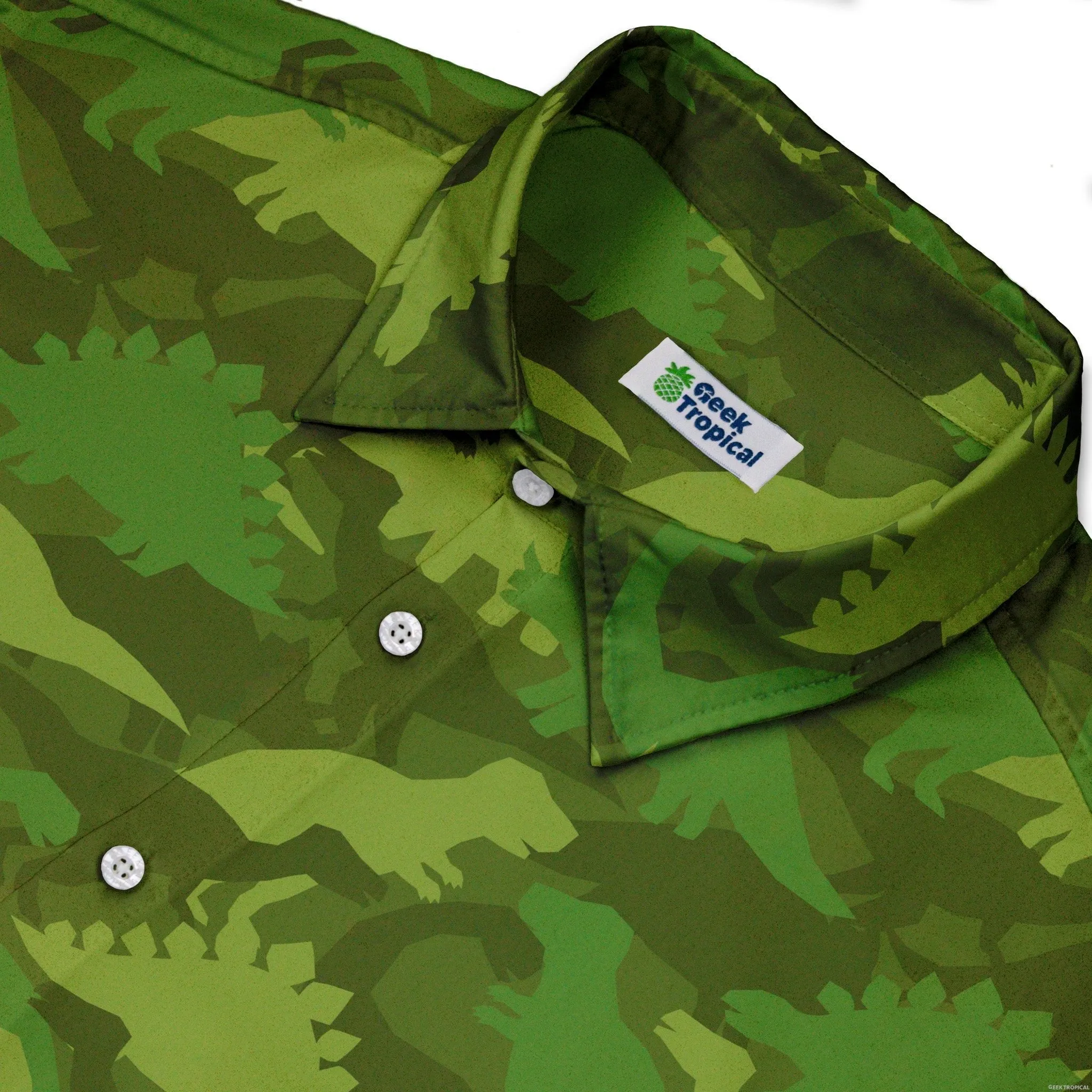 Dinosaur Khaki Army Dinosaur Green Button Up Shirt