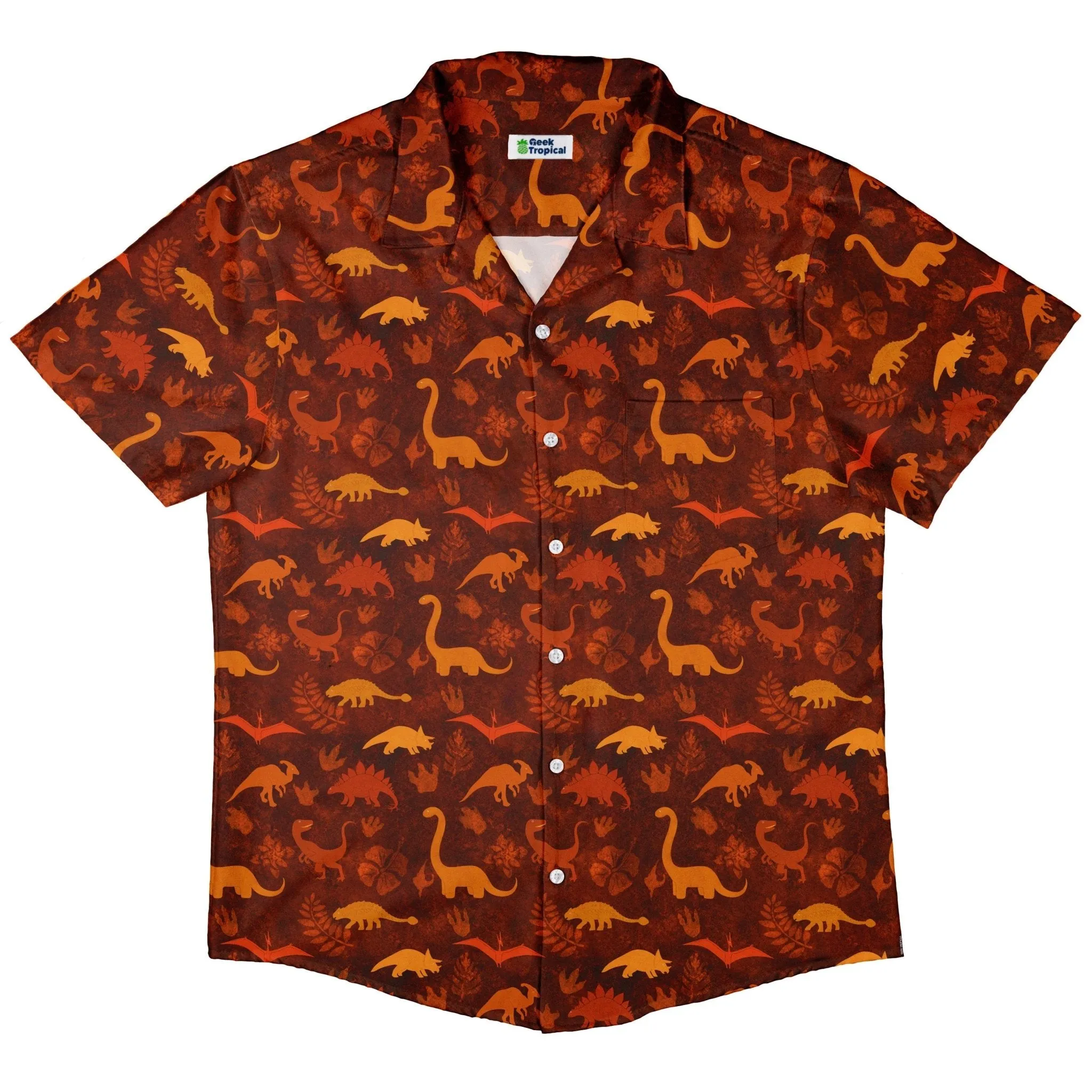 Dinosaur Tropical Fall Sunset Button Up Shirt