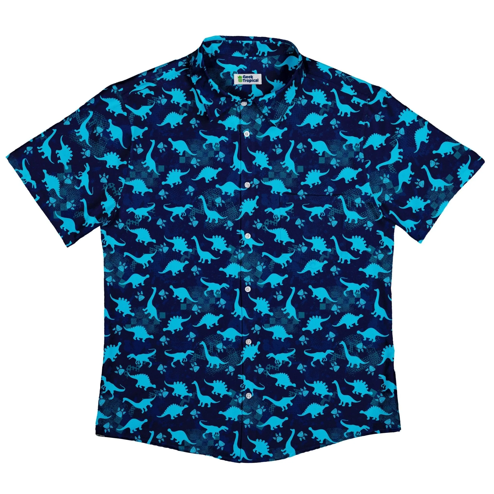 Dinosaur Urban Geometric Blue Dinosaur Button Up Shirt