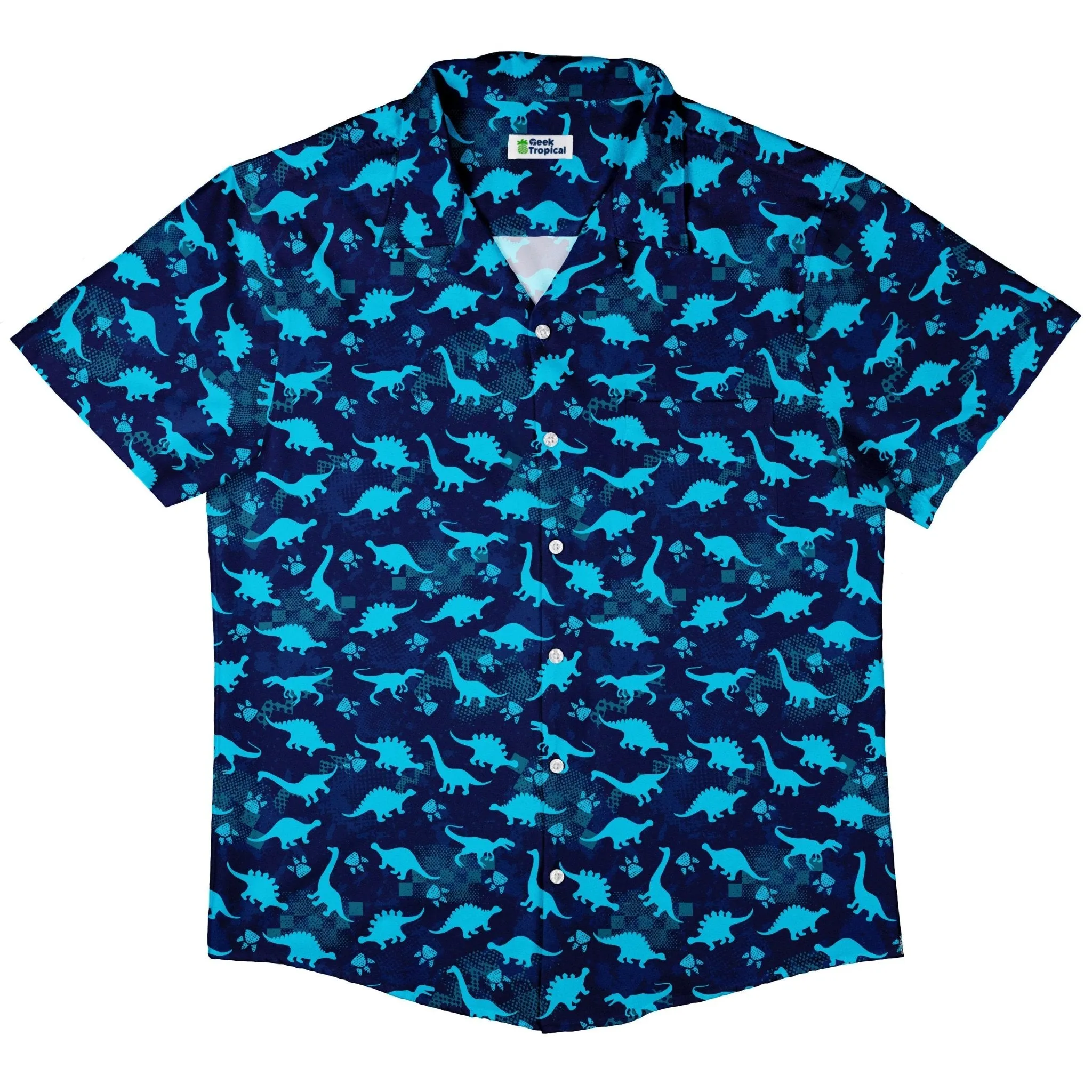 Dinosaur Urban Geometric Blue Dinosaur Button Up Shirt