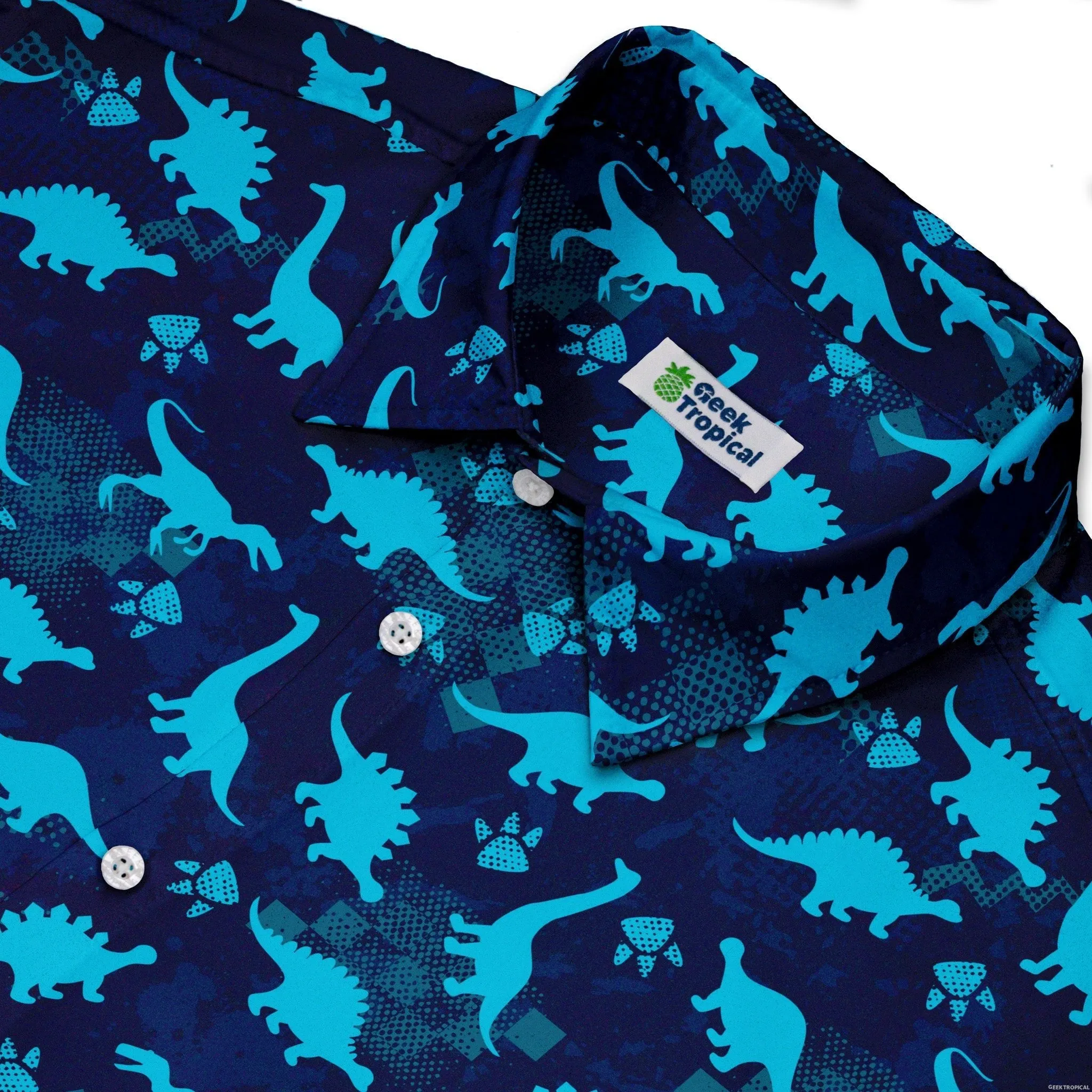 Dinosaur Urban Geometric Blue Dinosaur Button Up Shirt