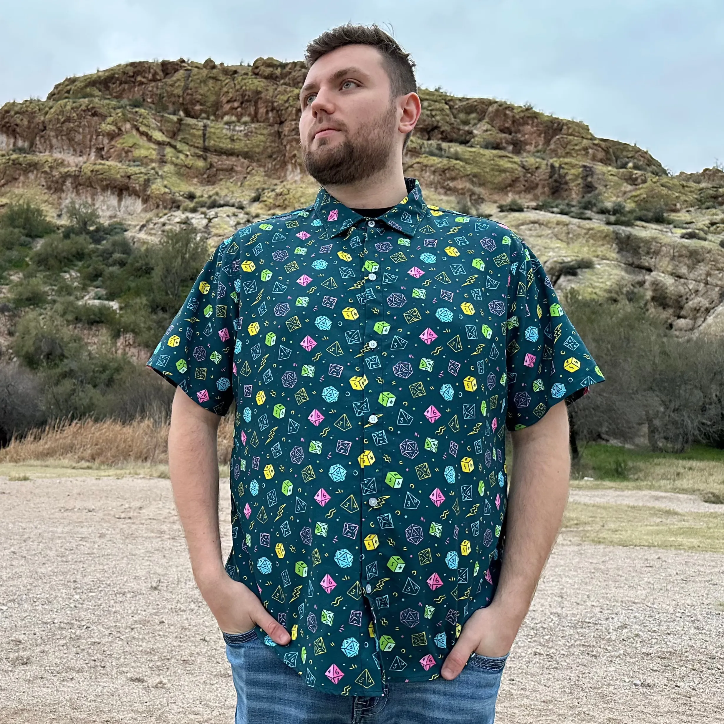 Dnd RPG Dice Blue Button Up Shirt