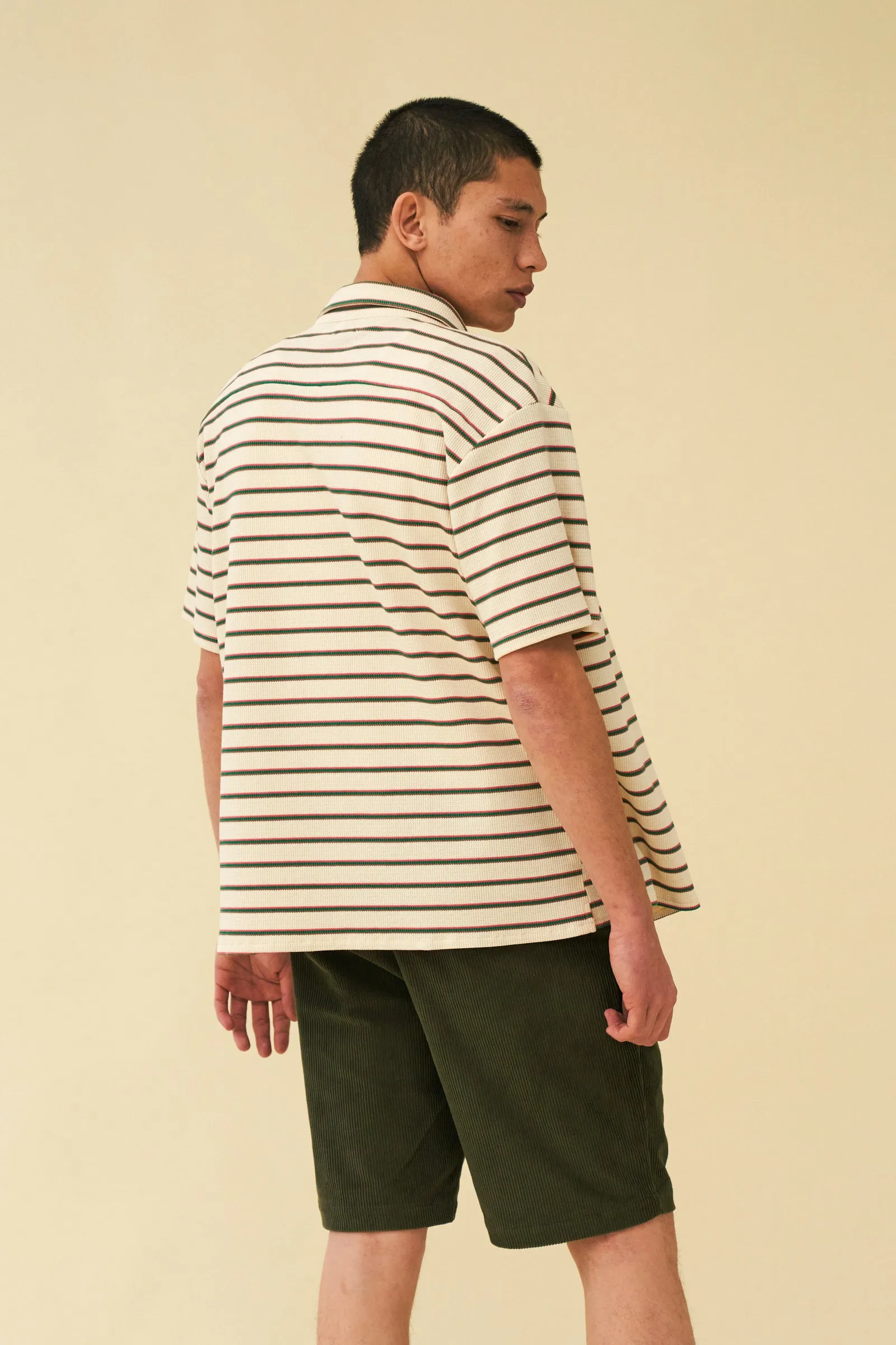 ECRU STRIPE WAFFLE POLO SHIRT