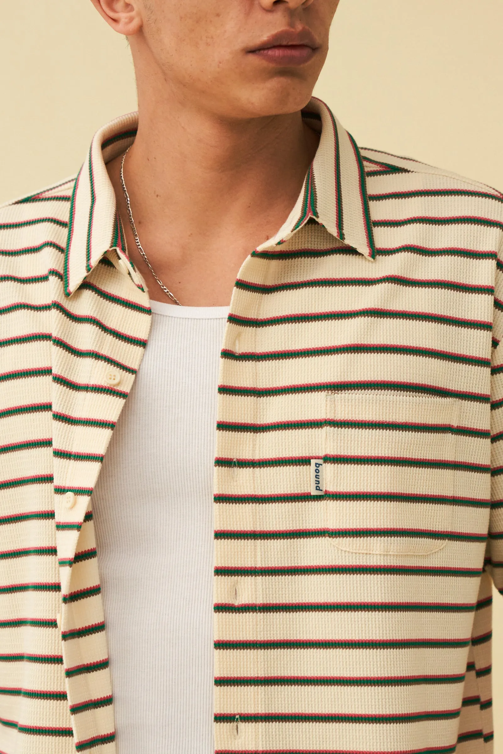 ECRU STRIPE WAFFLE POLO SHIRT