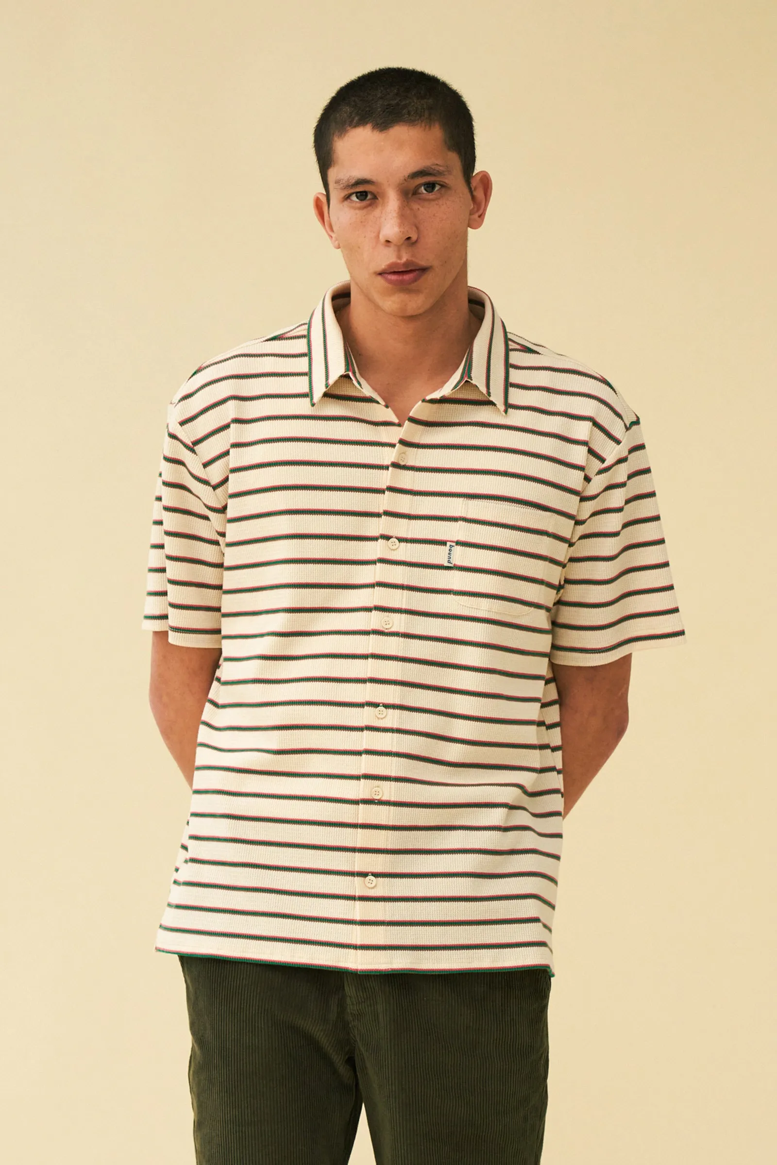 ECRU STRIPE WAFFLE POLO SHIRT