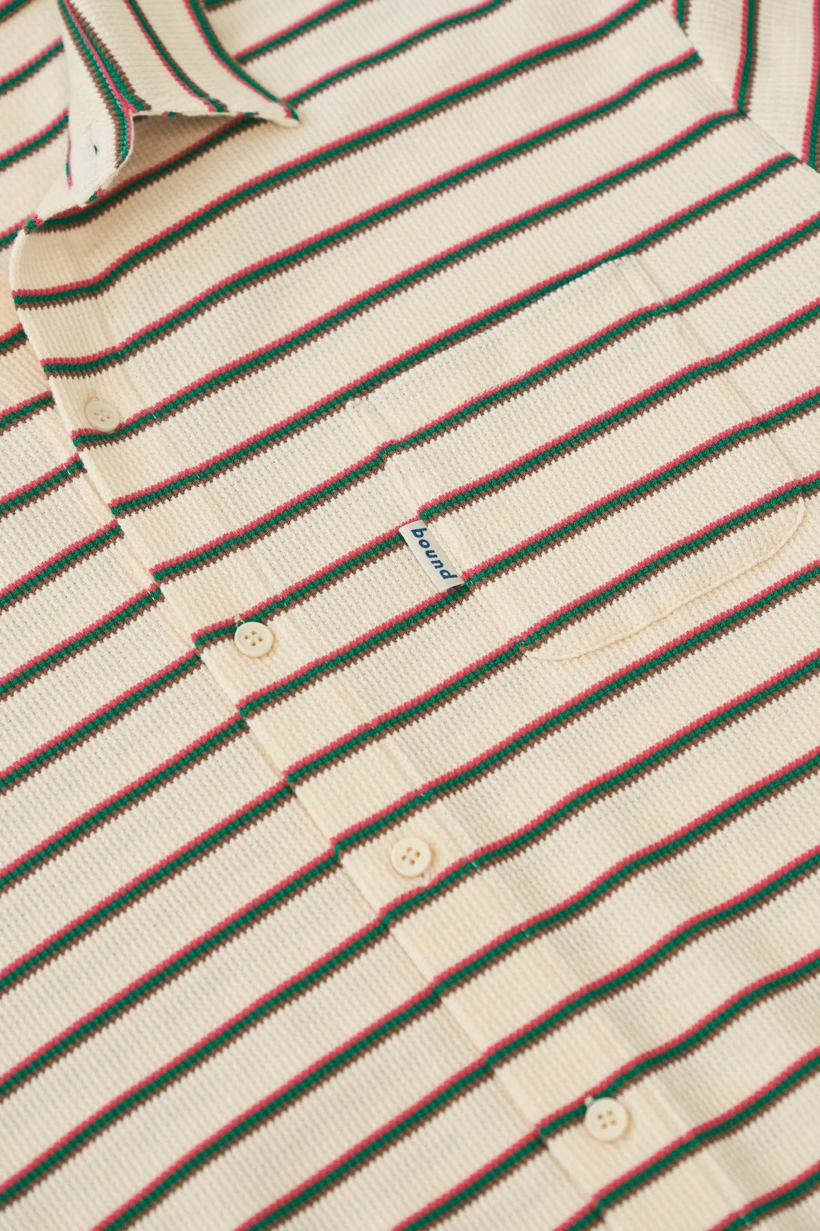 ECRU STRIPE WAFFLE POLO SHIRT