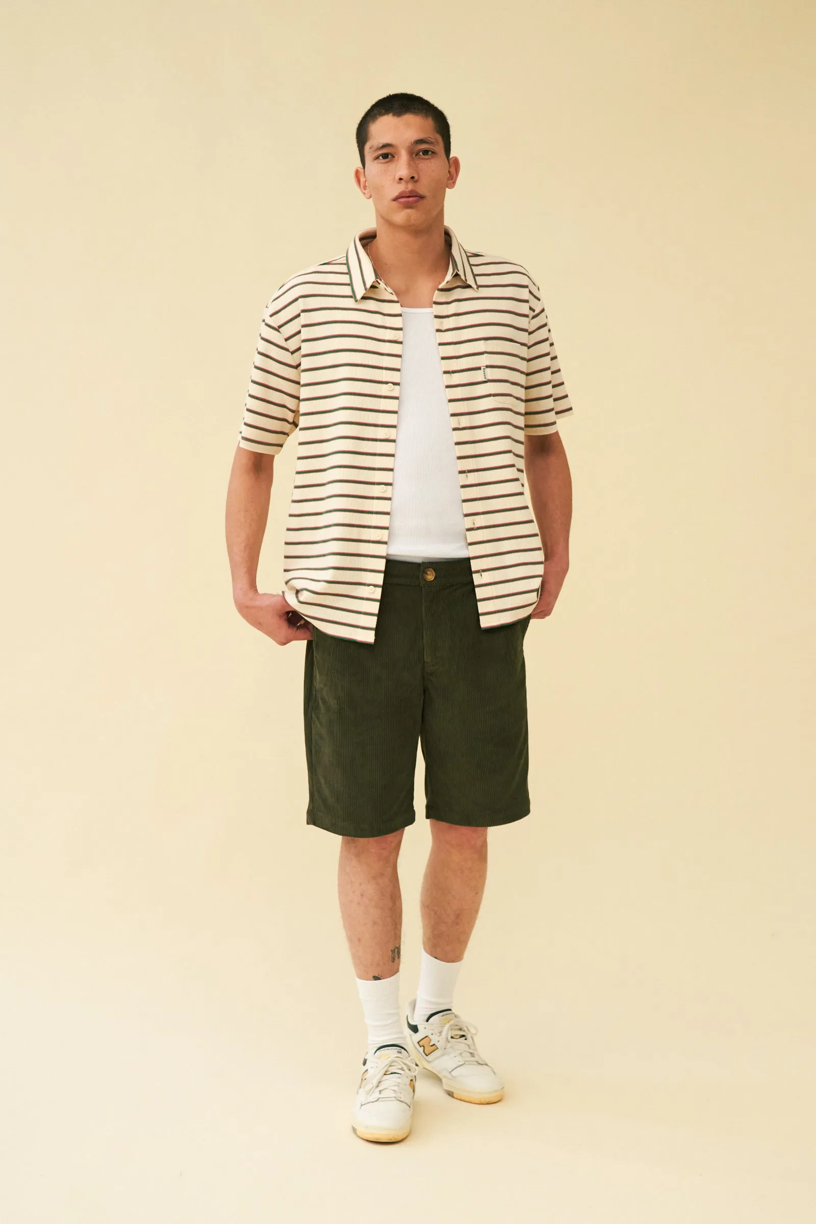 ECRU STRIPE WAFFLE POLO SHIRT