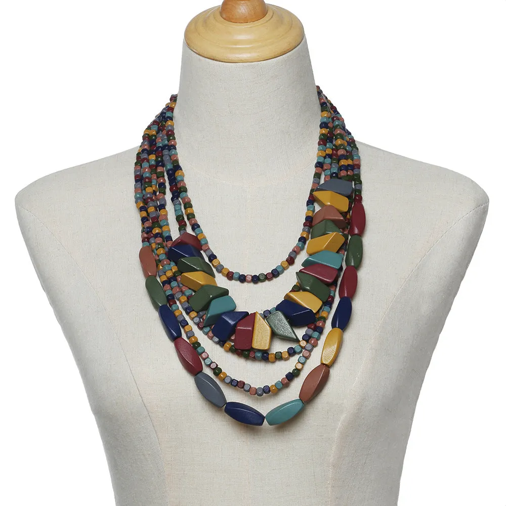 Ethnic Woodland Multi-layer Necklace with Sweater Chain - Handcrafted Jewelry Piece