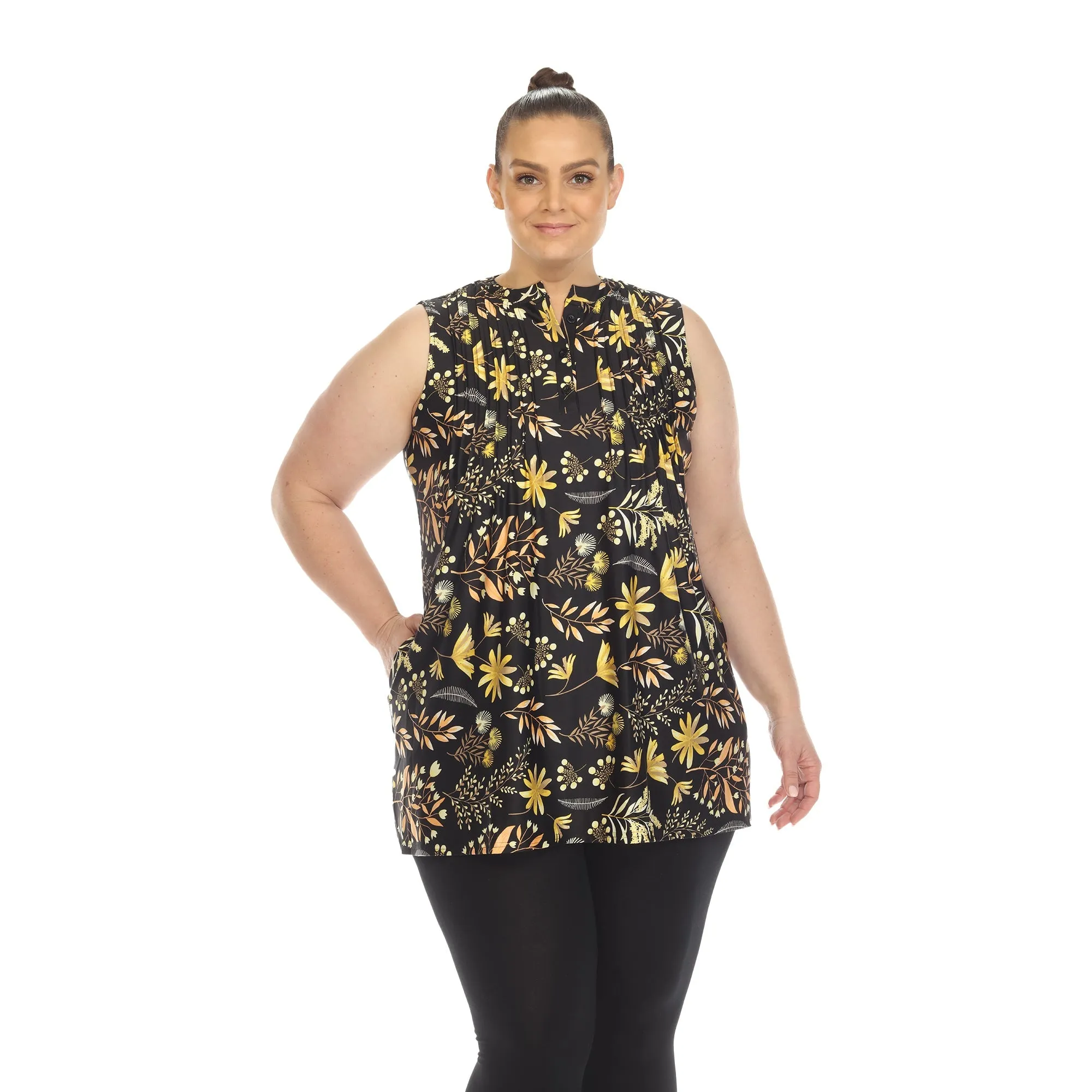 Floral Sleeveless Tunic Top - Plus