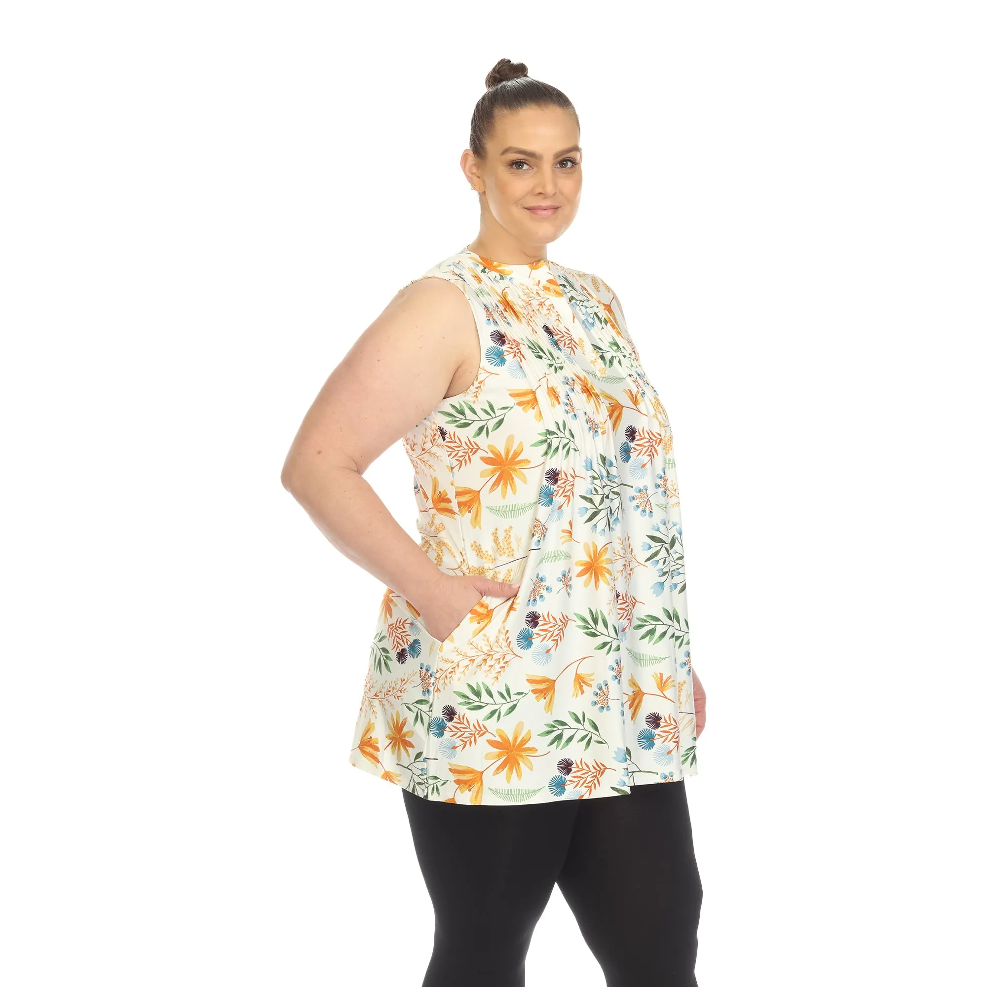 Floral Sleeveless Tunic Top - Plus