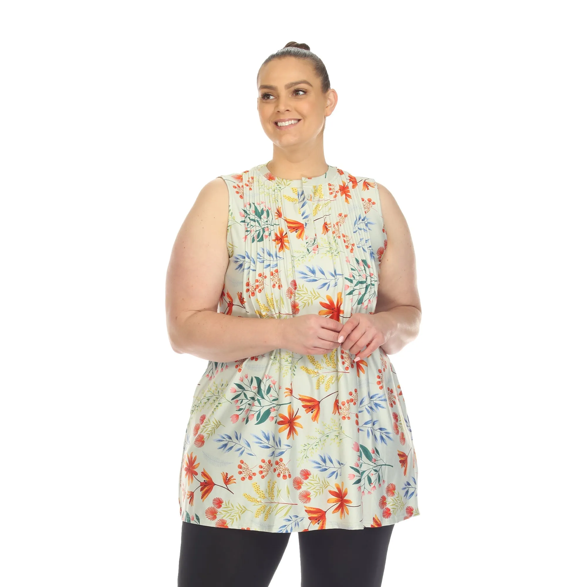 Floral Sleeveless Tunic Top - Plus