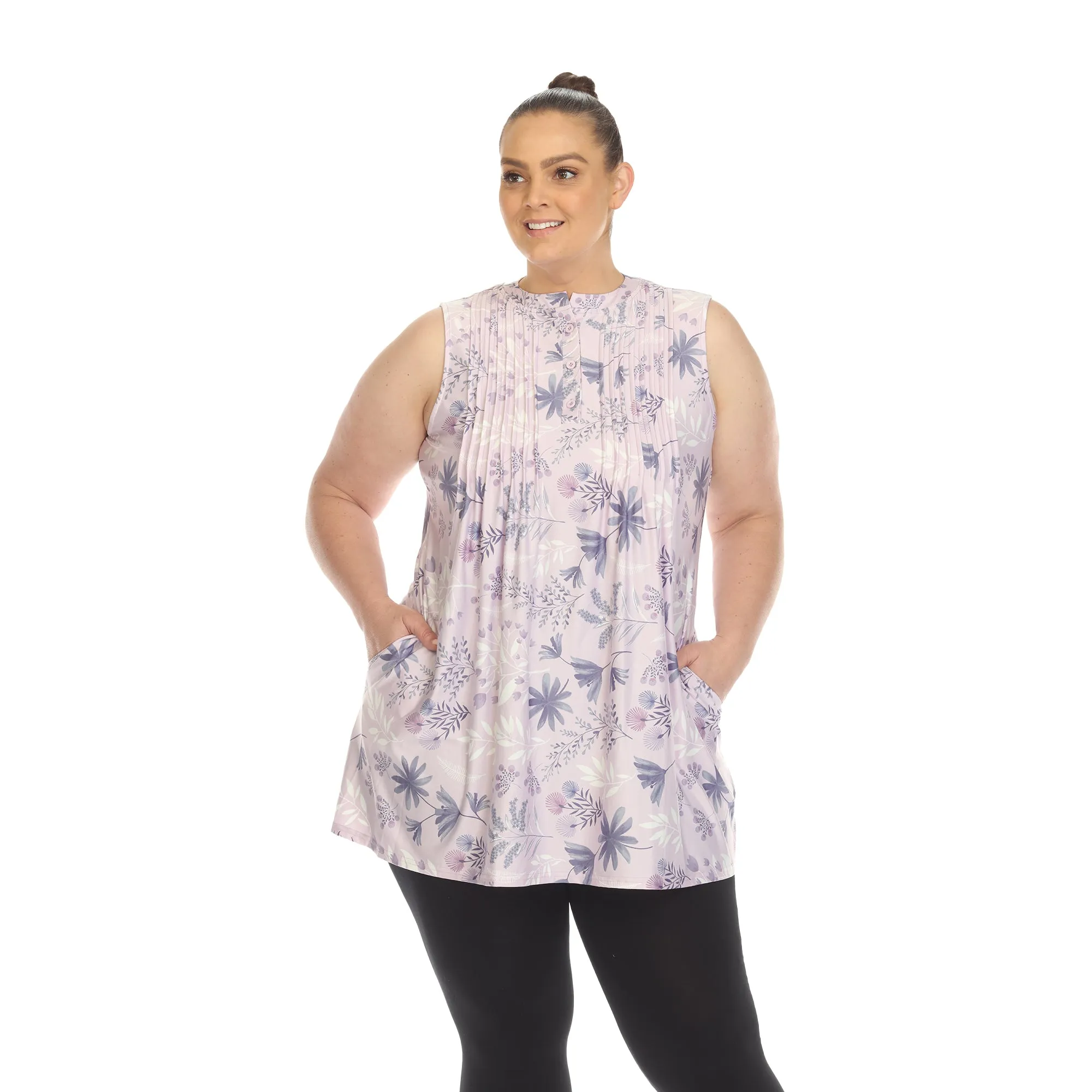 Floral Sleeveless Tunic Top - Plus