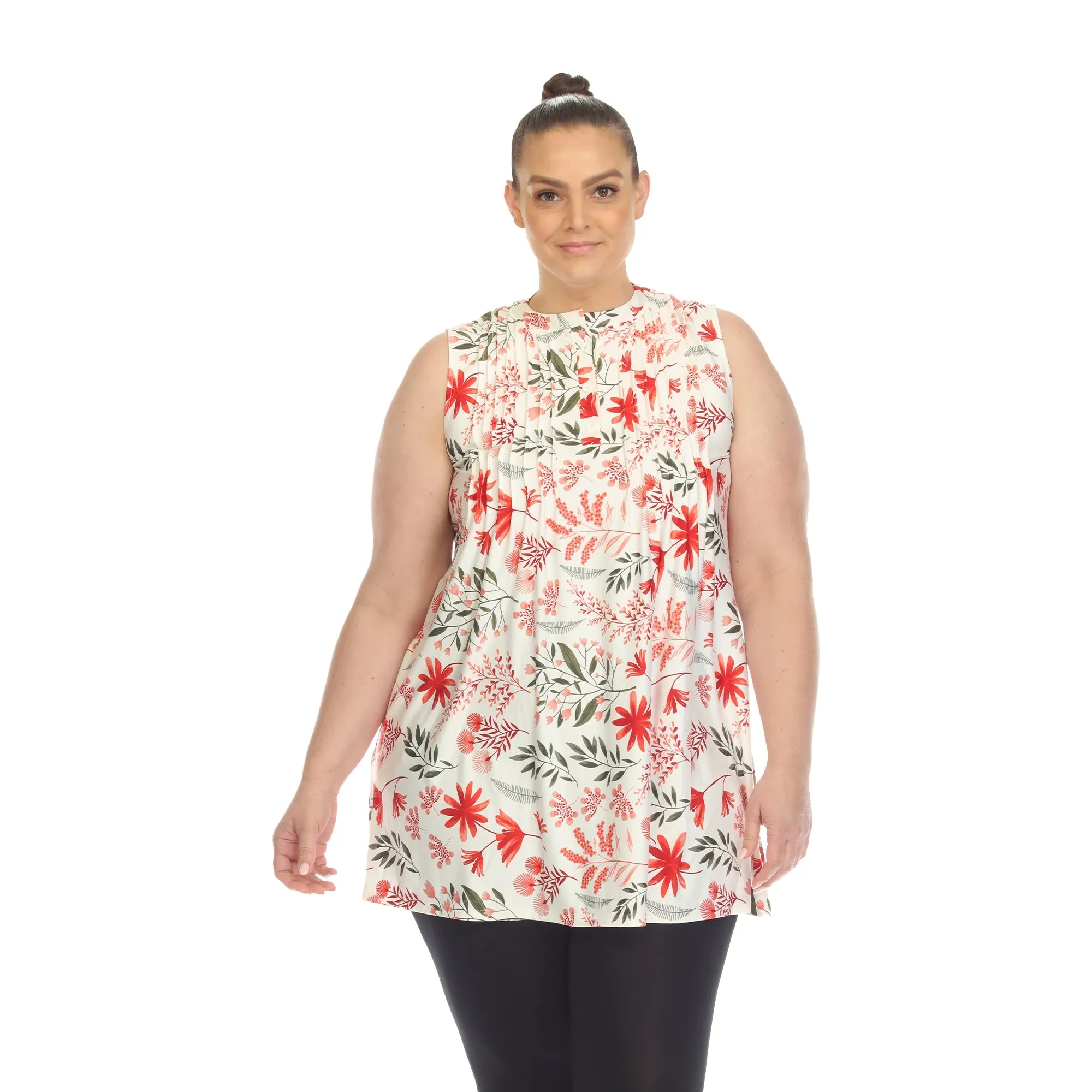 Floral Sleeveless Tunic Top - Plus