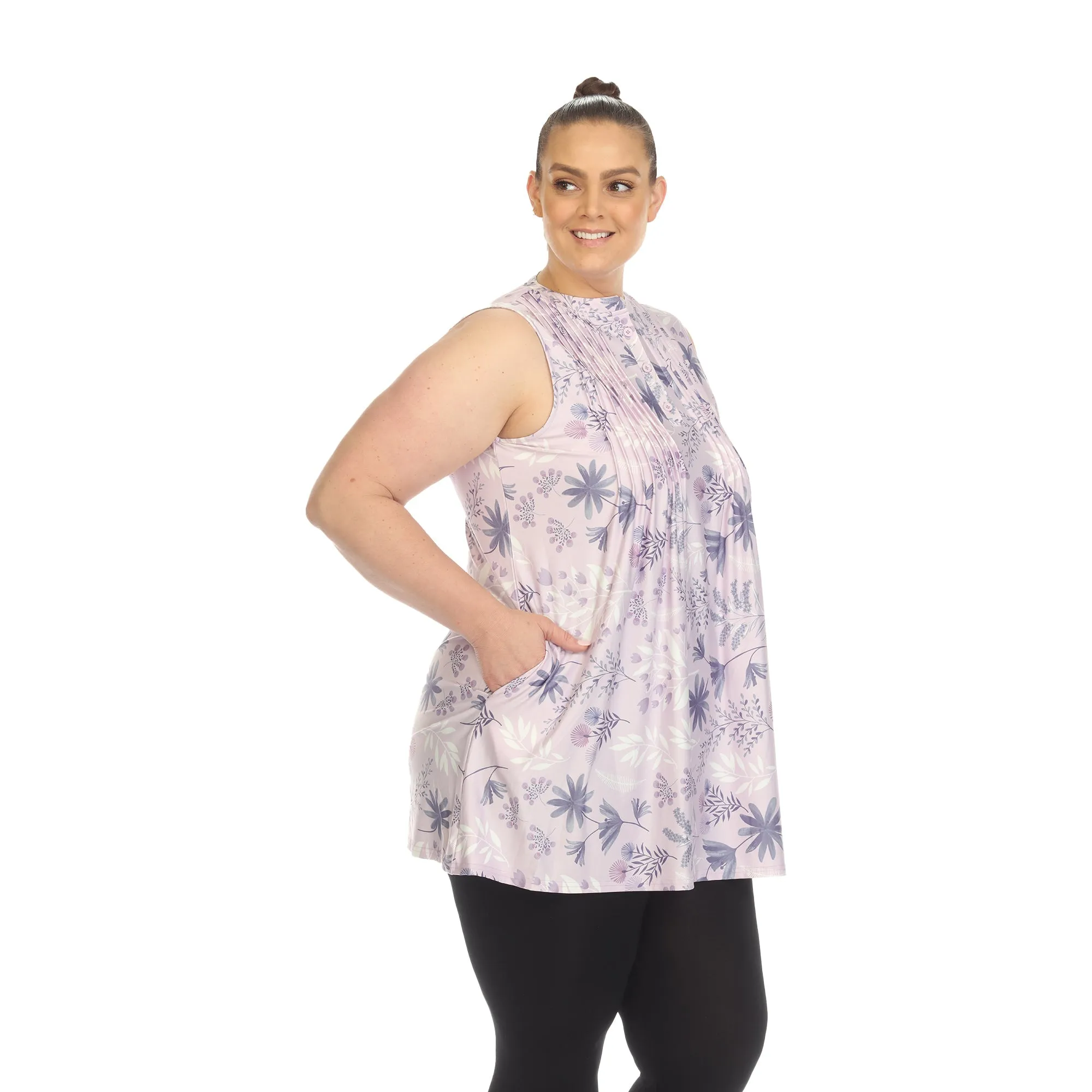 Floral Sleeveless Tunic Top - Plus