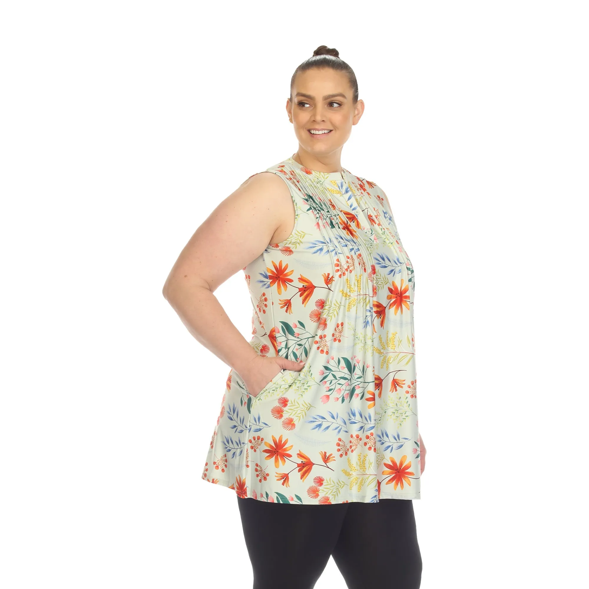 Floral Sleeveless Tunic Top - Plus