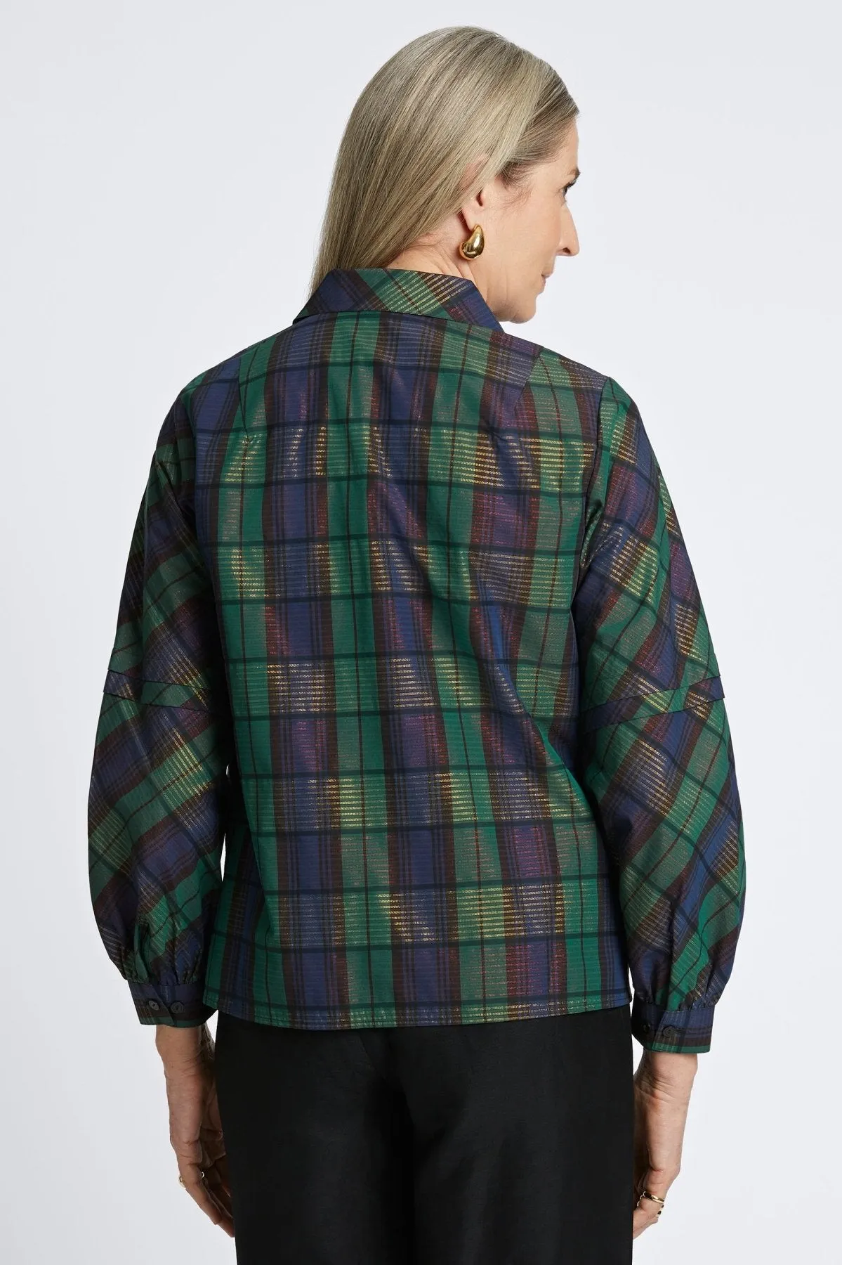 Frankie No Iron Metallic Plaid Popover