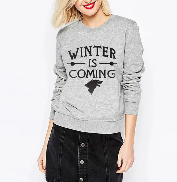 Funny juego de tronos Winter Is Coming Women harajuku sweatshirt 2017 female Casual hip-hop hoodies kpop tracksuit mma pullover