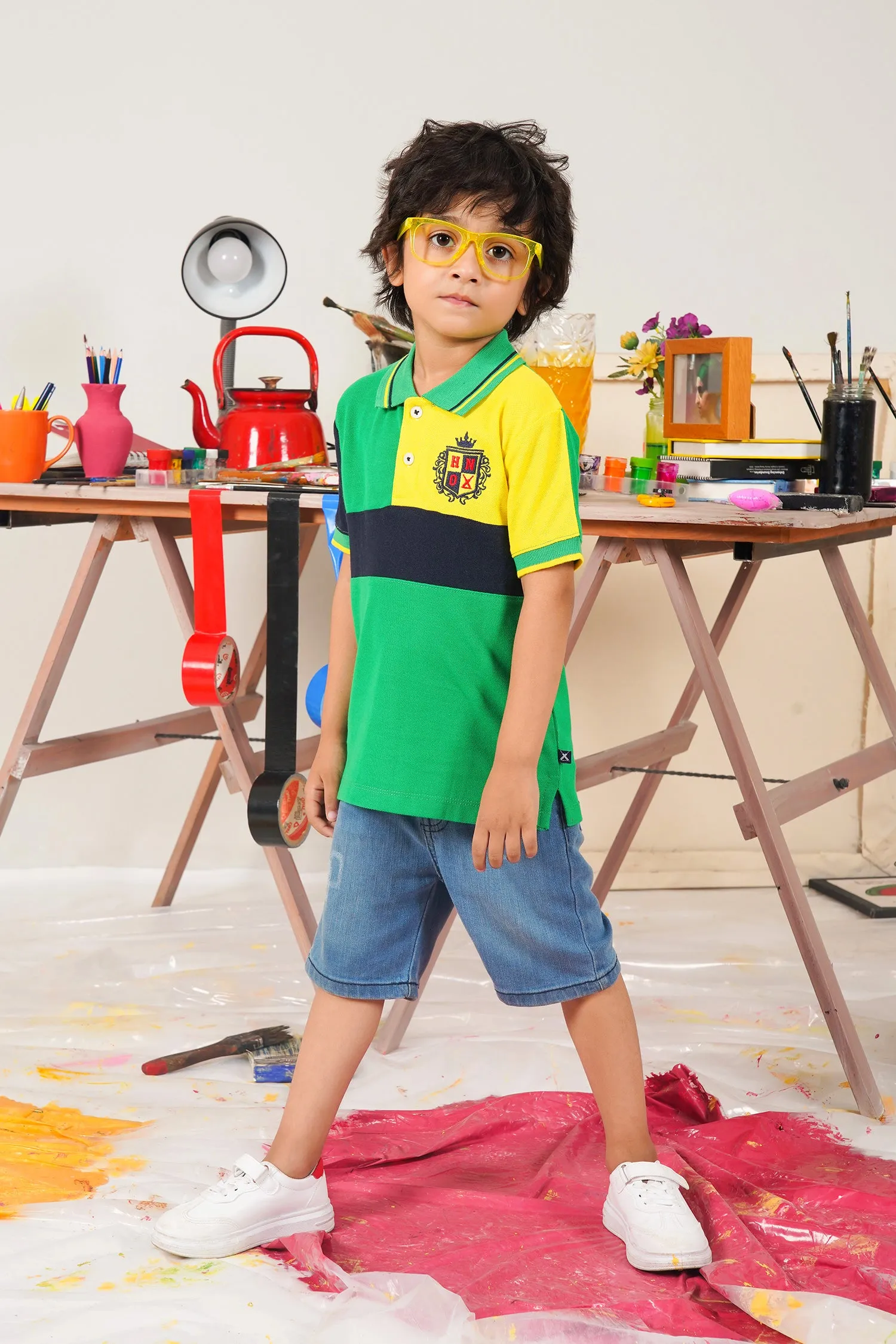 Green Embroidered Emblem Polo For Boys