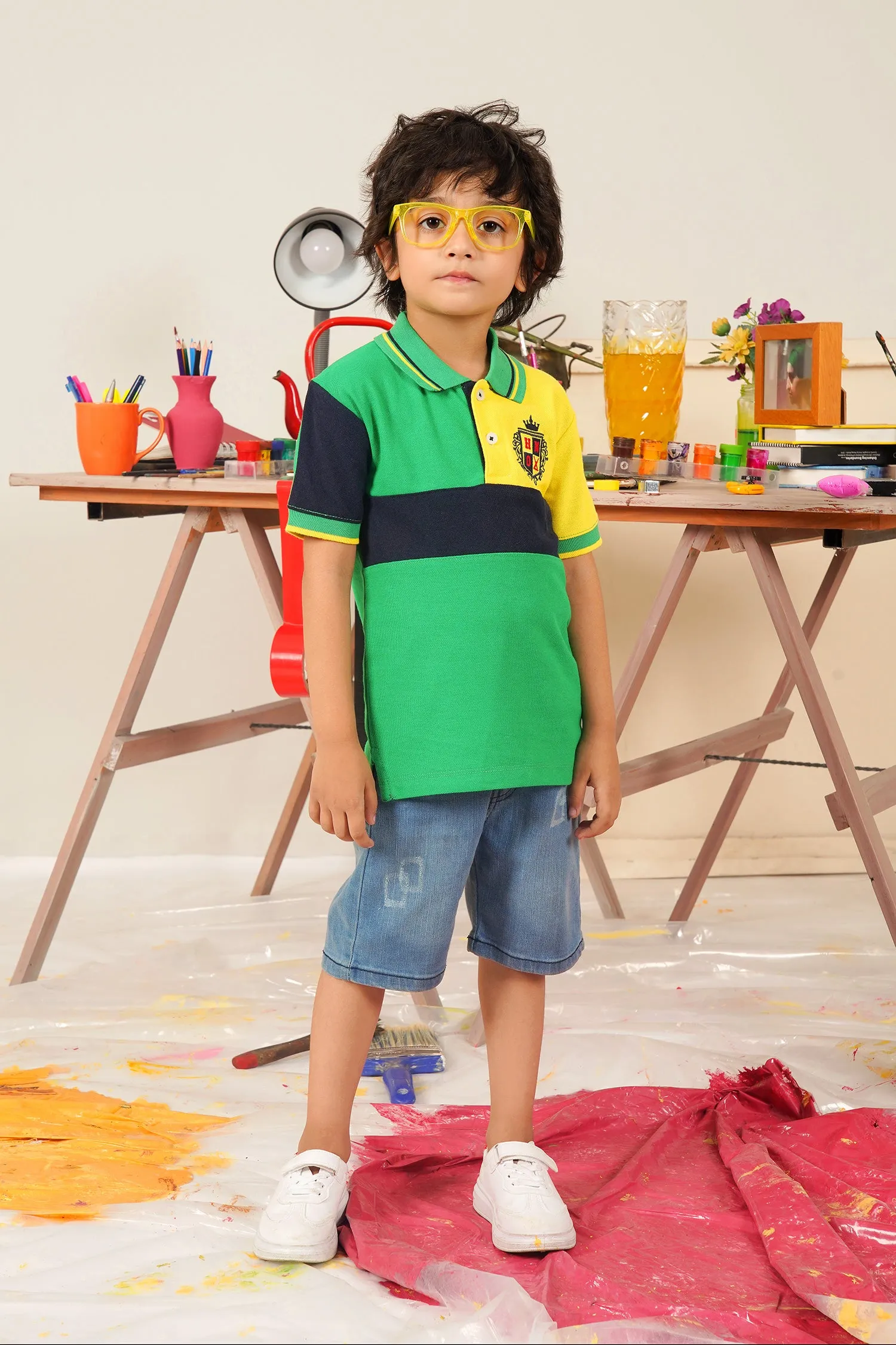 Green Embroidered Emblem Polo For Boys