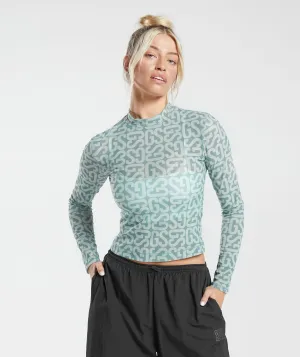 Gymshark Monogram Mesh Long Sleeve Top - Frost Teal