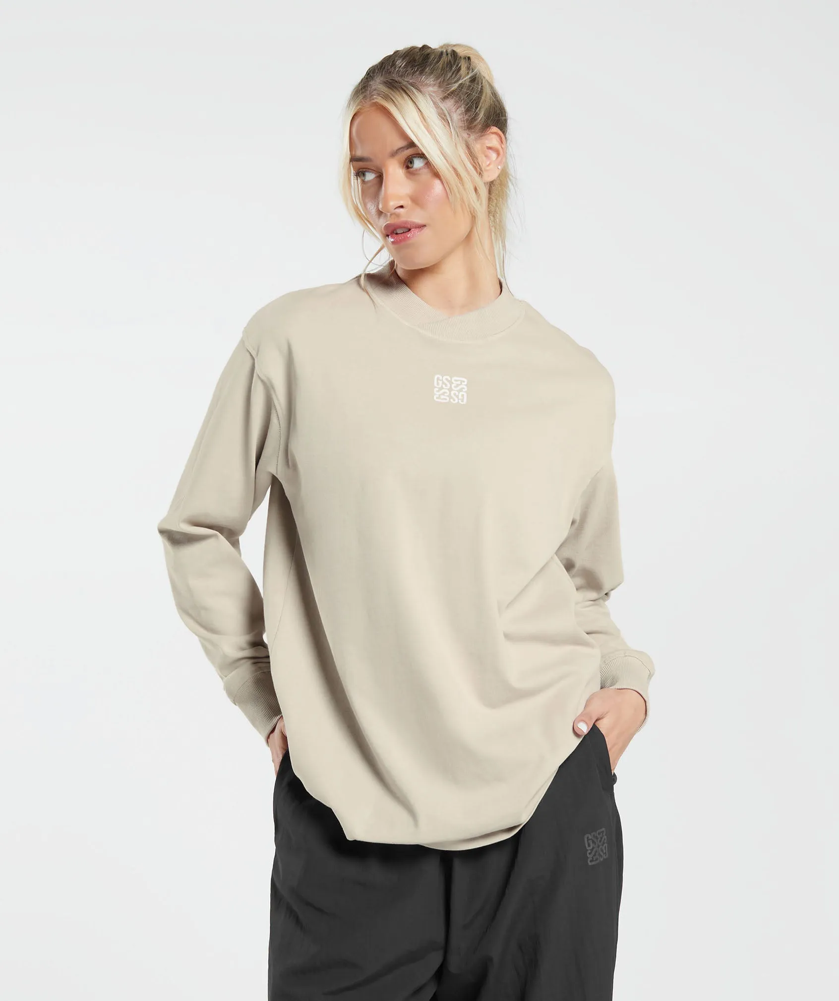 Gymshark Monogram Oversized Long Sleeve Top - Grey