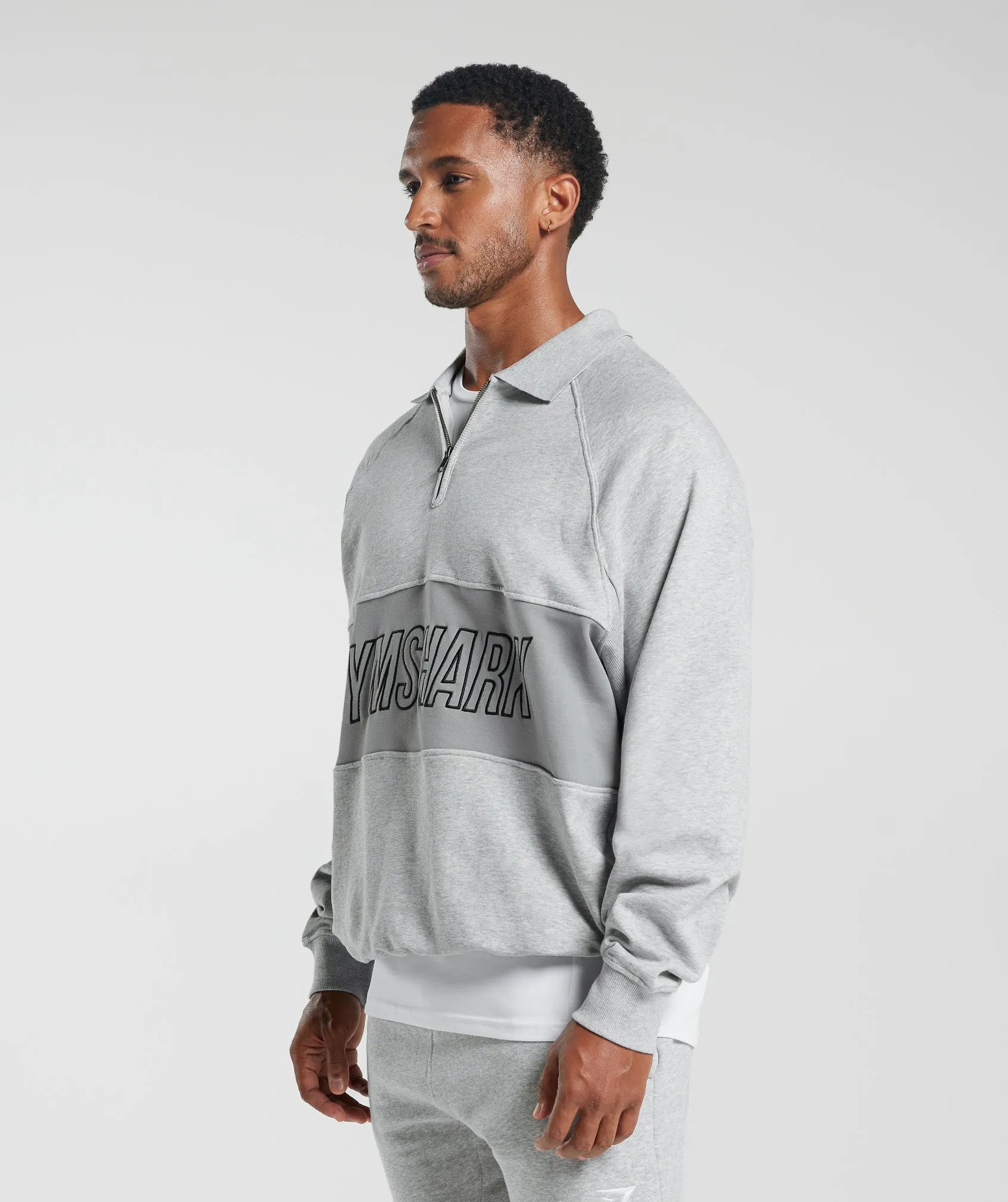 Gymshark Rest Day Essentials Sweatshirt Polo - Light Grey Core Marl/Smokey Grey