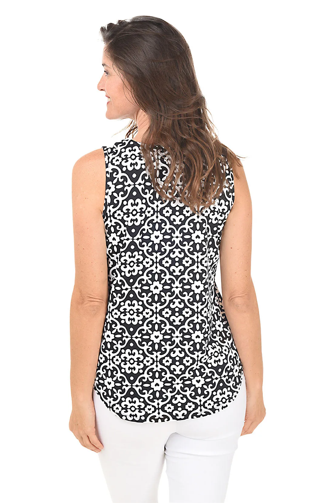 Heart Damask UPF50  Split Neck Sleeveless Top