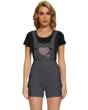 Heart Pink Short Overalls - Royal Gray