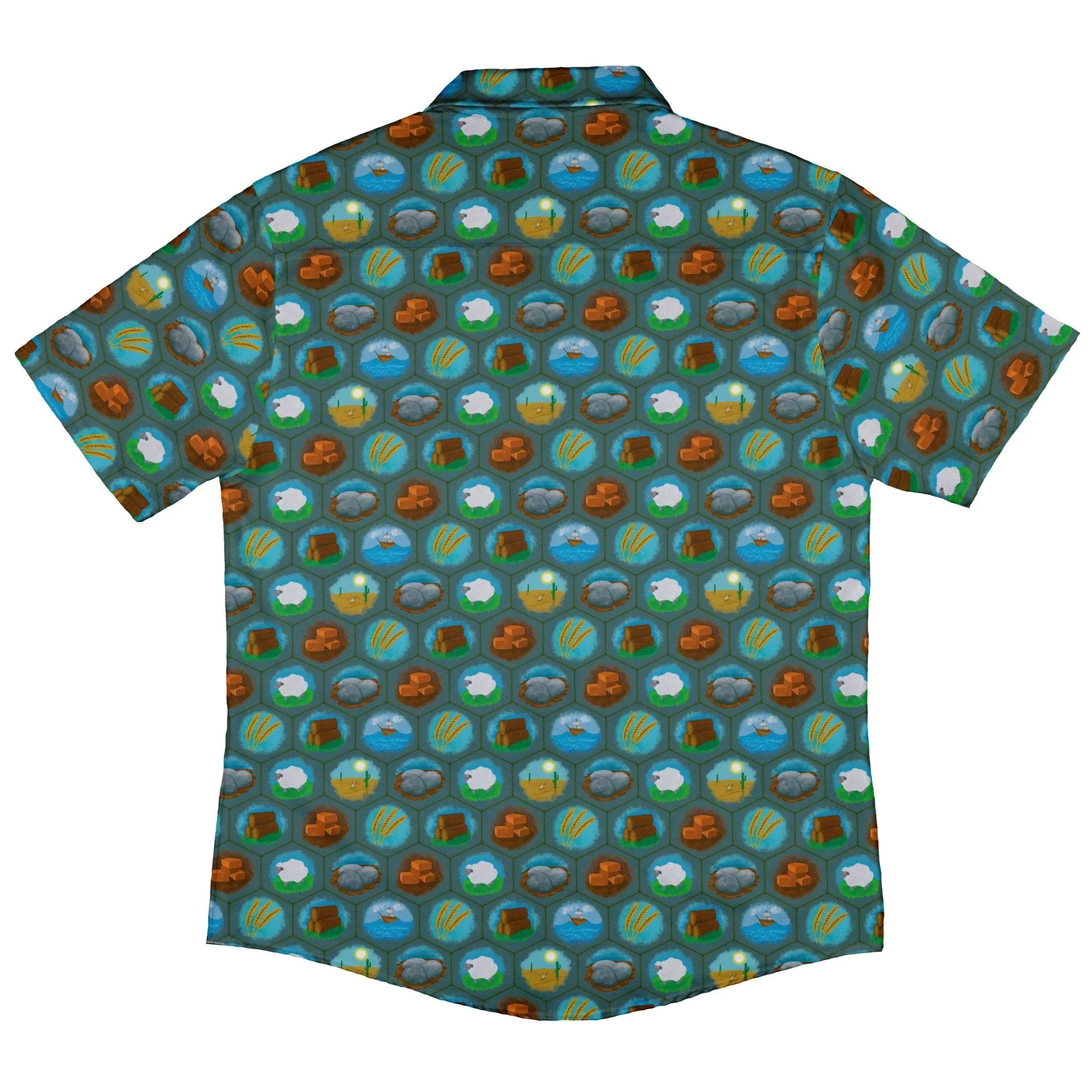 Hexagon Tile Game Symbols Button Up Shirt