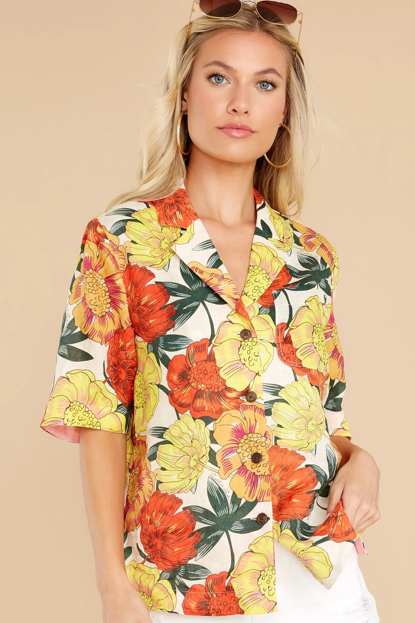 Honolulu Nights Yellow Multi Floral Print Hawaiian Shirt