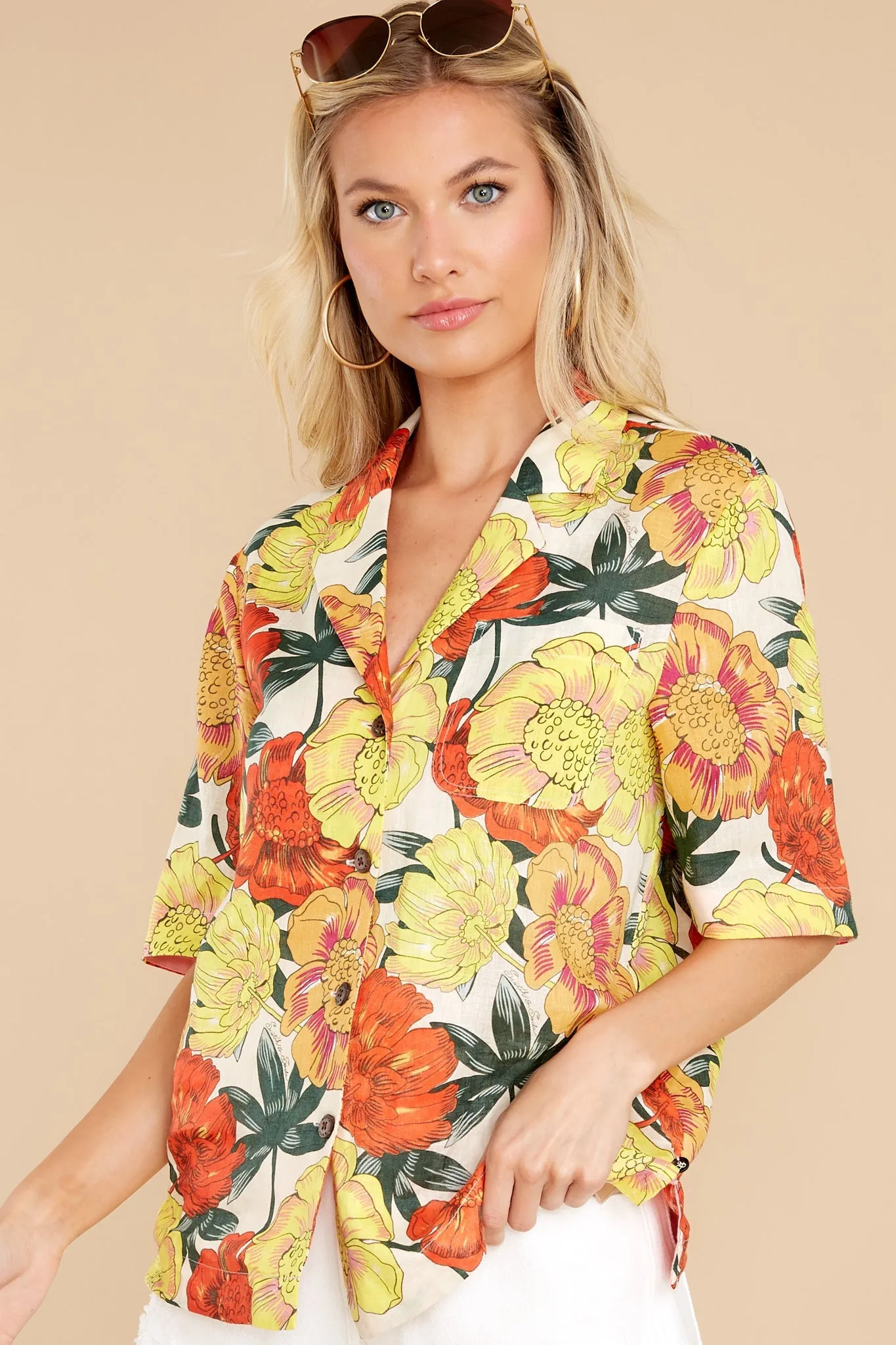 Honolulu Nights Yellow Multi Floral Print Hawaiian Shirt