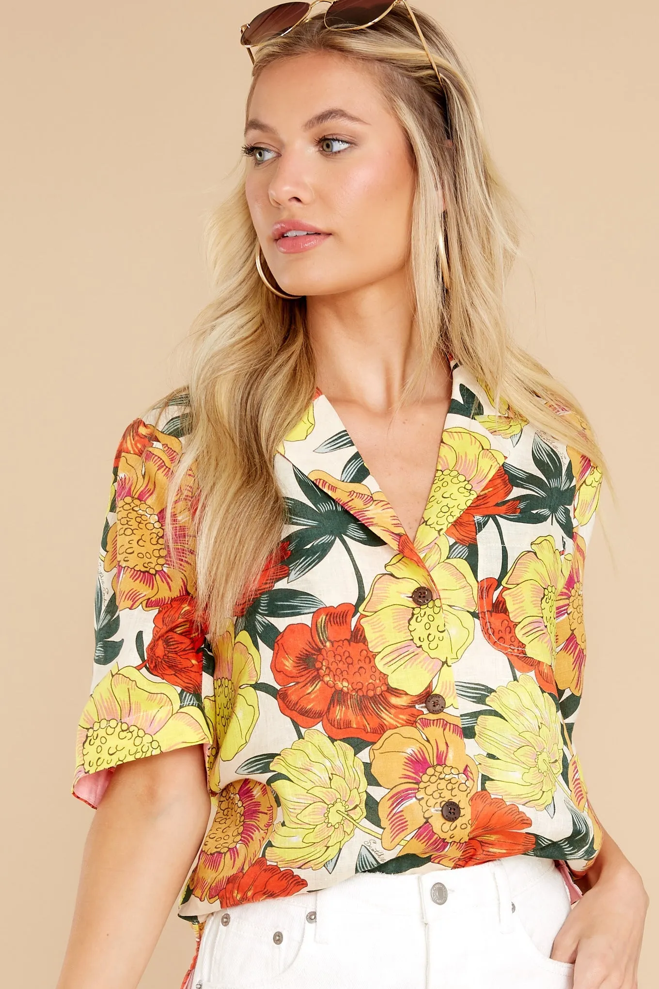 Honolulu Nights Yellow Multi Floral Print Hawaiian Shirt