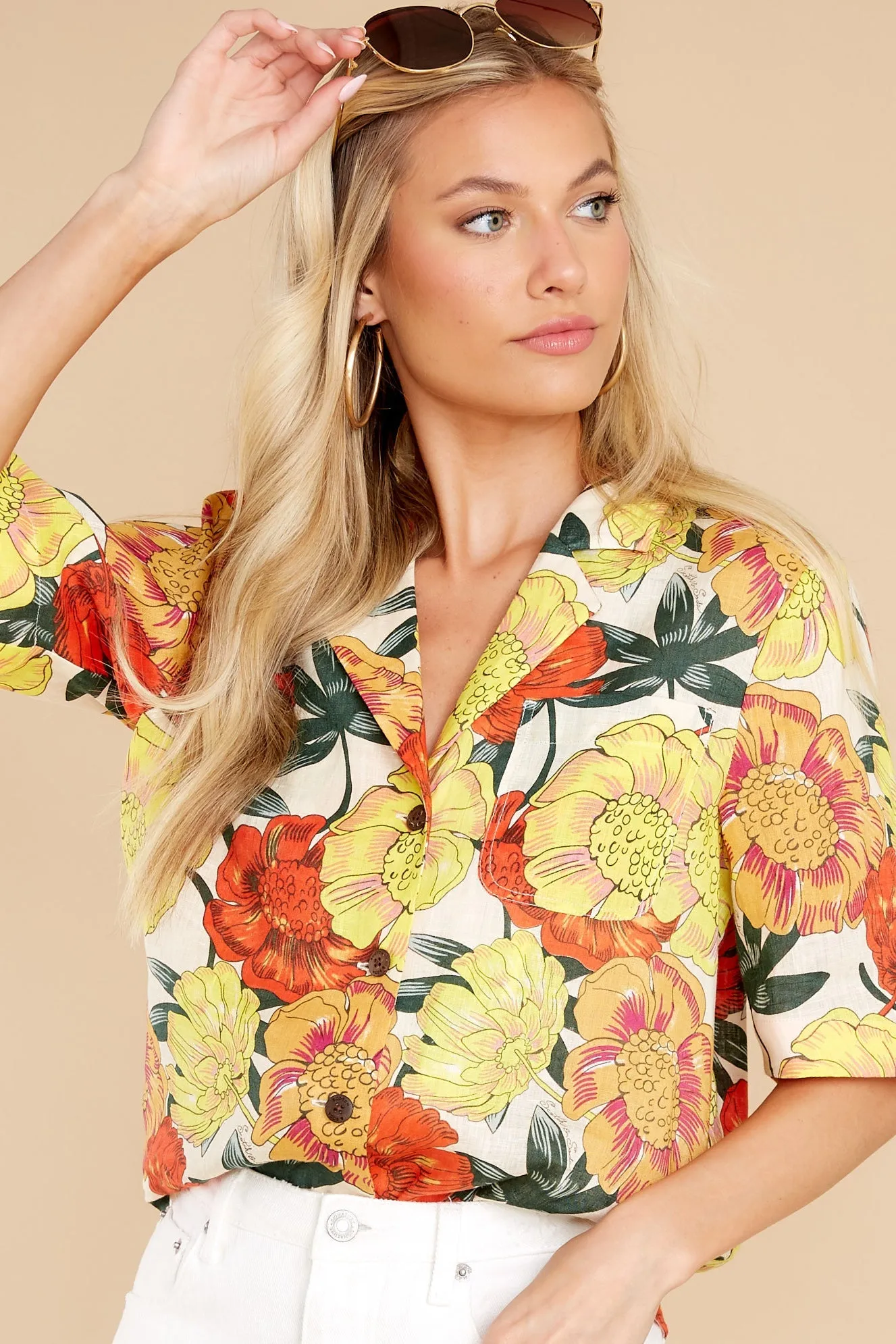 Honolulu Nights Yellow Multi Floral Print Hawaiian Shirt