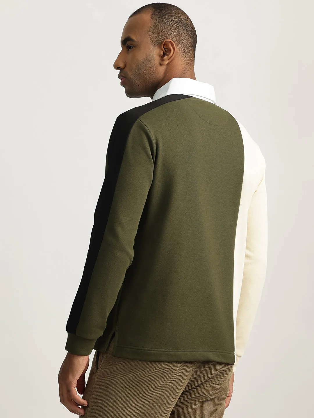 Iconic Men Green Color-Blocked Collared Full Sleeves Polo T-Shirt